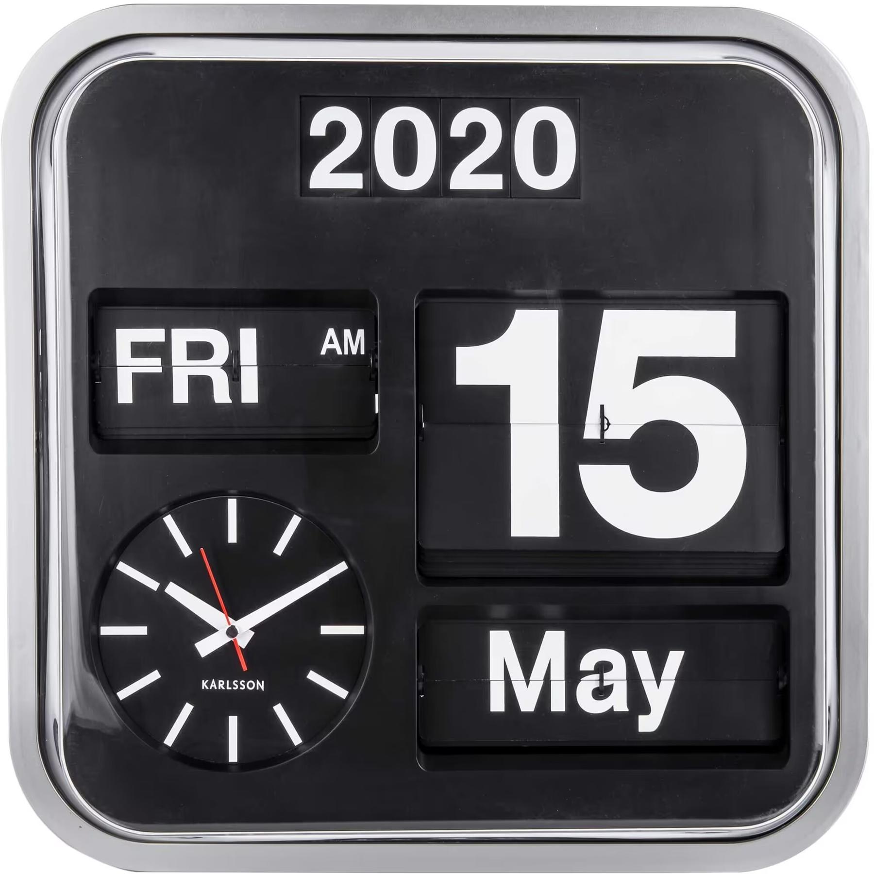 8714302131967 - Wanduhr Karlsson  Schwarz Weiß  Kunststoff  43x43x16 cm  Kalenderanzeige Wochentaganzeige  Dekoration Uhren Wanduhren