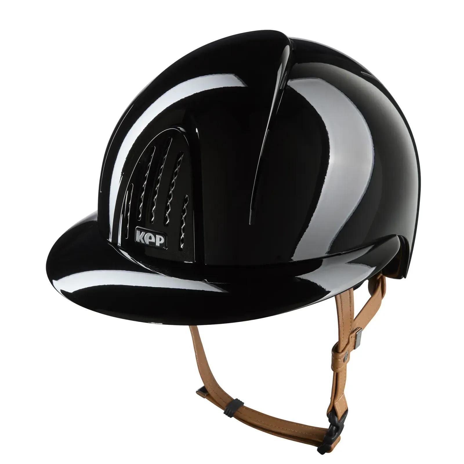 Casco da equitazione con visiera polo e cinturino beige KEP Smart Nova Metal Polish