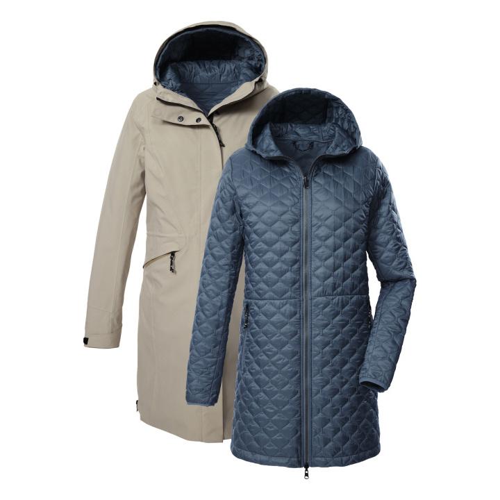 4066224782005 - Dreifach geschnittene wasserfeste lange Damenjacke mit Kapuze Kow 22