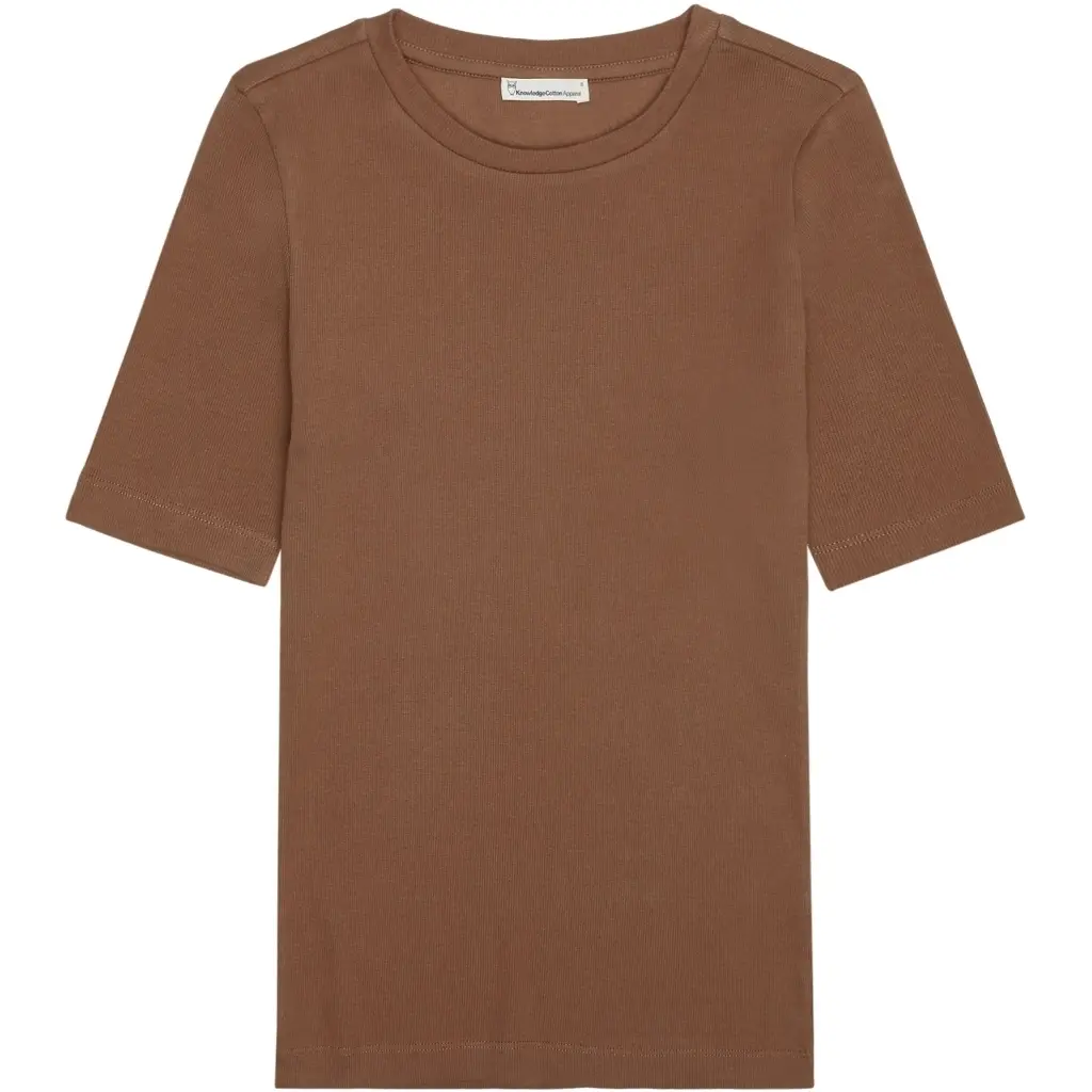 Knowledgecotton Apparel Women's Beige Ribbed T-Shirt