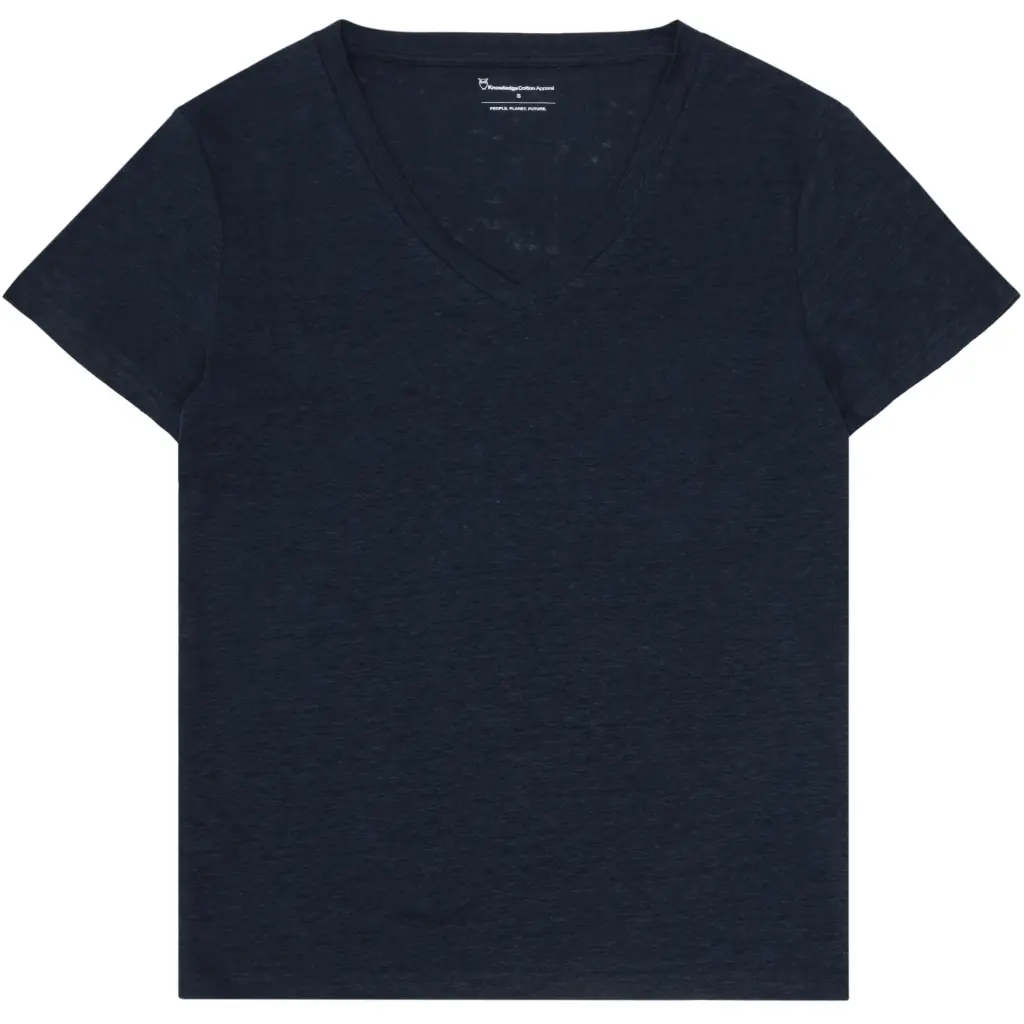 Knowledgecotton Apparel Women's Bleu V-Neck T-Shirt Linen