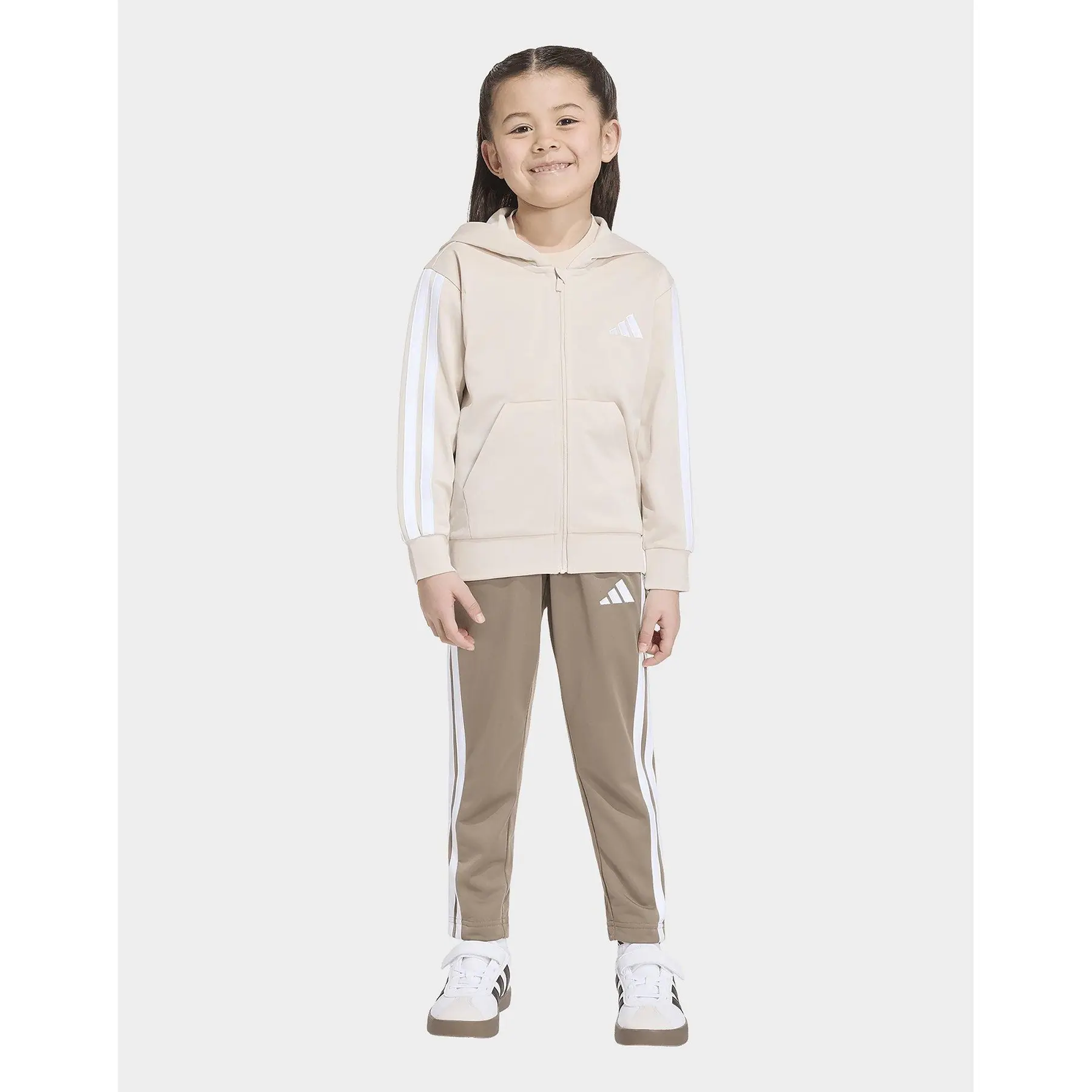 Adidas Beige Children's Jogging Pants And Hoodie Set Essentials