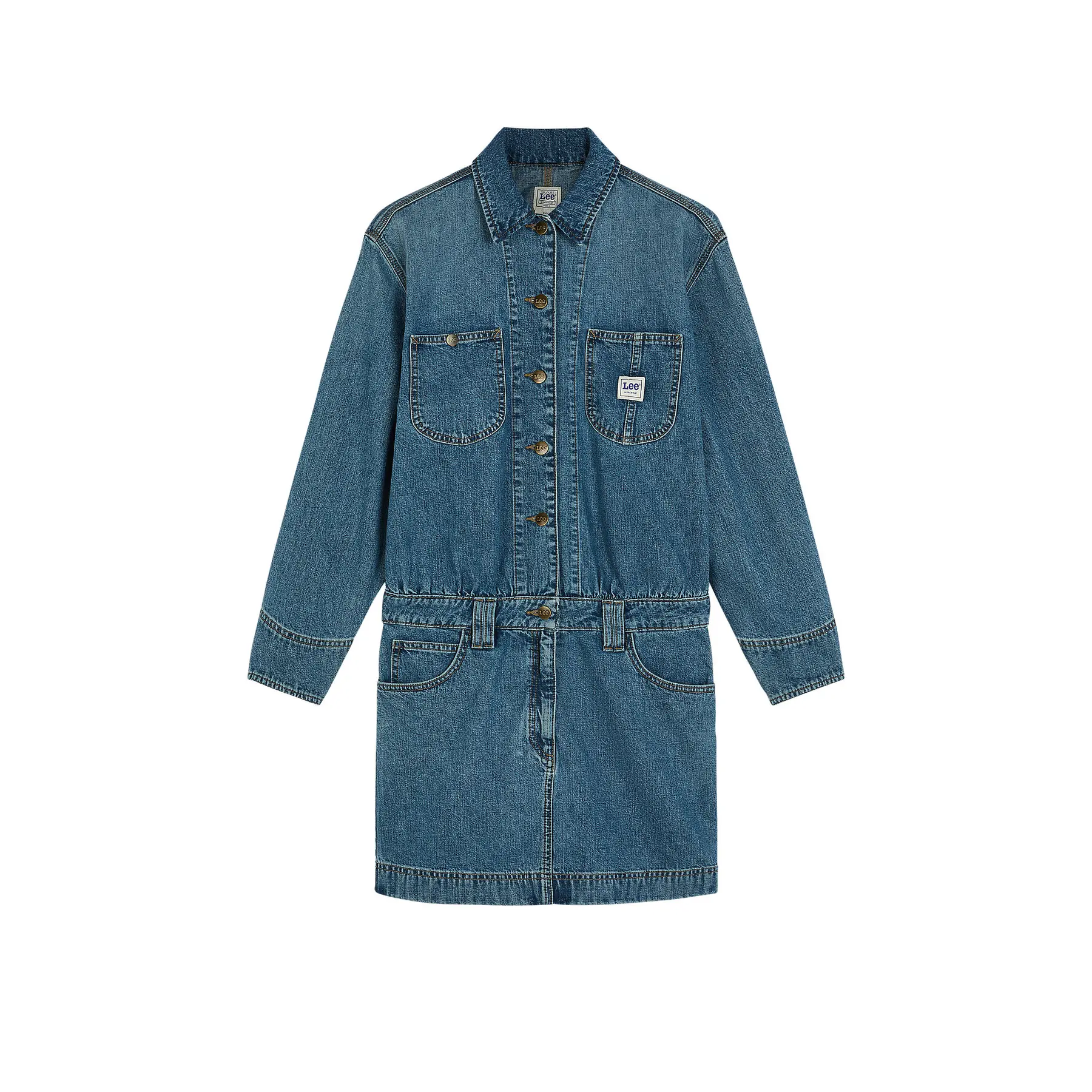 Damen Jean Hemdkleid mit langen Ärmeln Lee