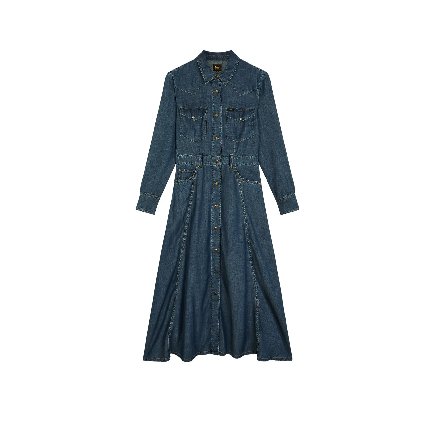 Vestito donna in denim a maniche lunghe  Western Mid Calf