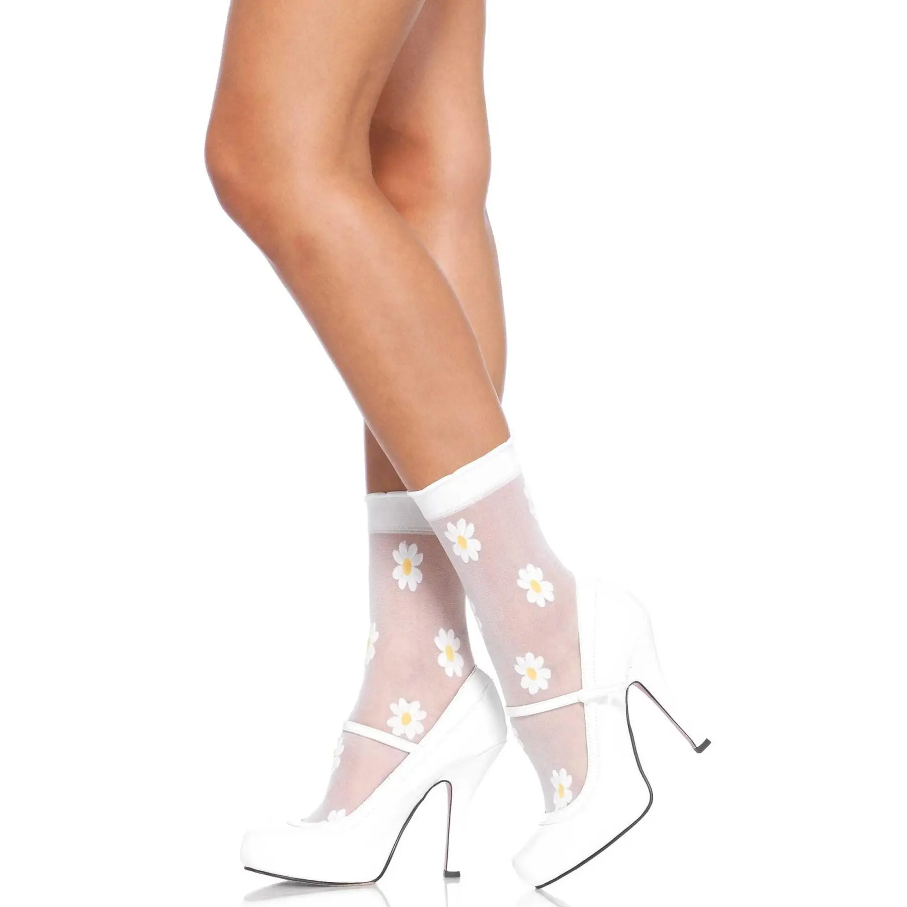 Damen Socken mit transparentem Gewebe und Gänseblümchen-Muster Leg Avenue