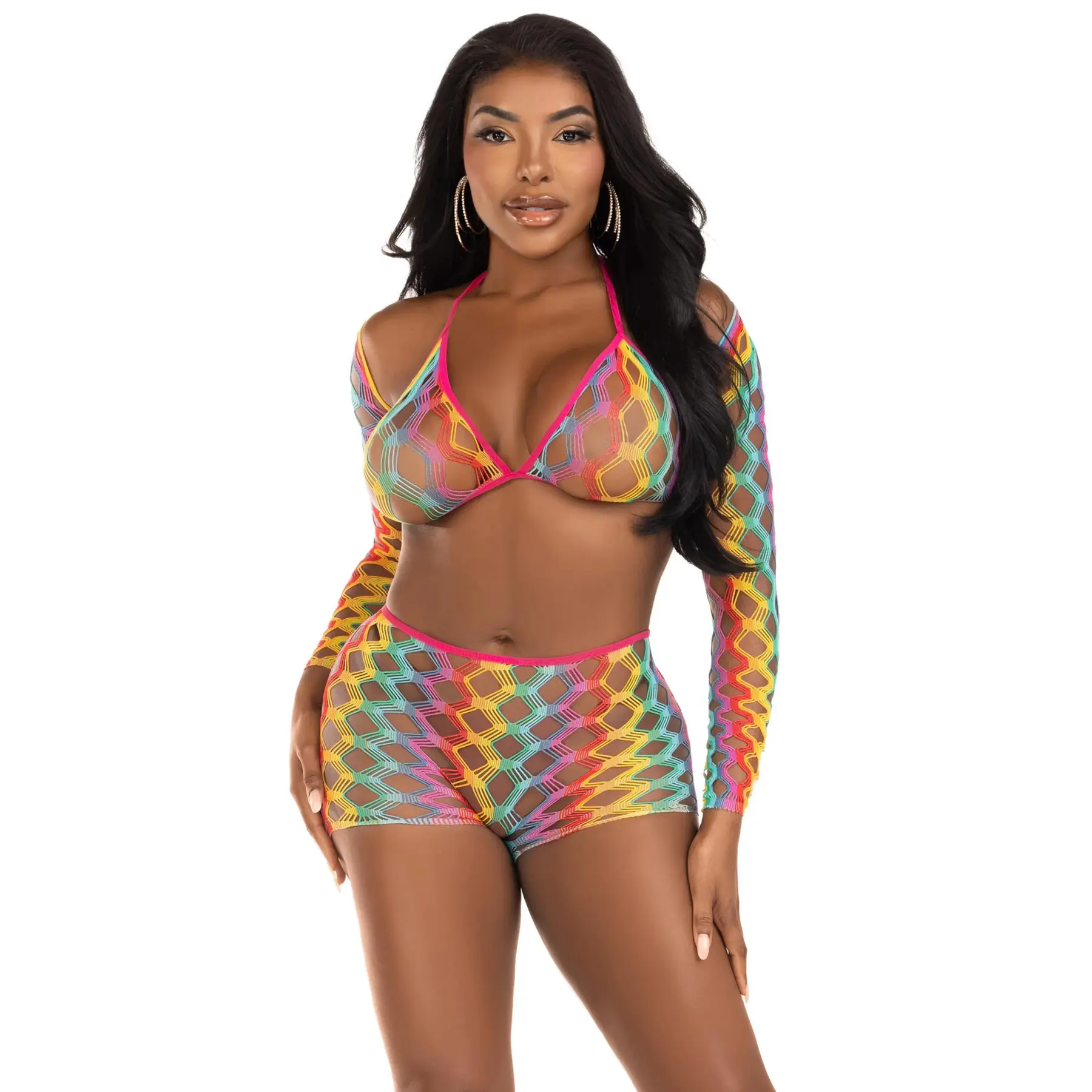 Boléro-Set und Rippenshorts Regenbogen Damen Leg Avenue