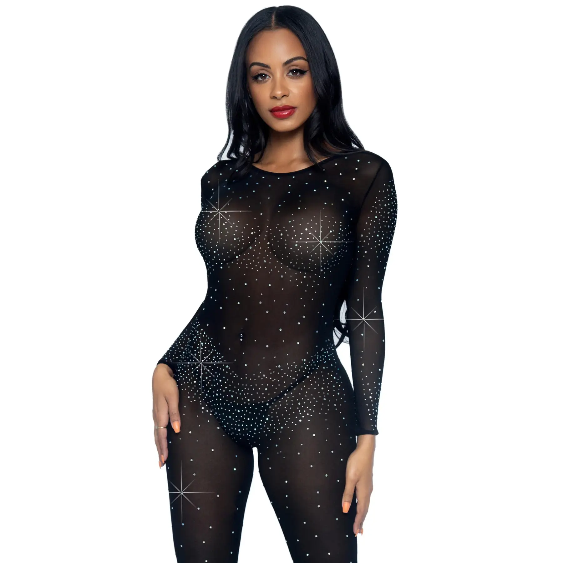 Strakke Jumpsuit Dames Leg Avenue Sheer Rhinestone