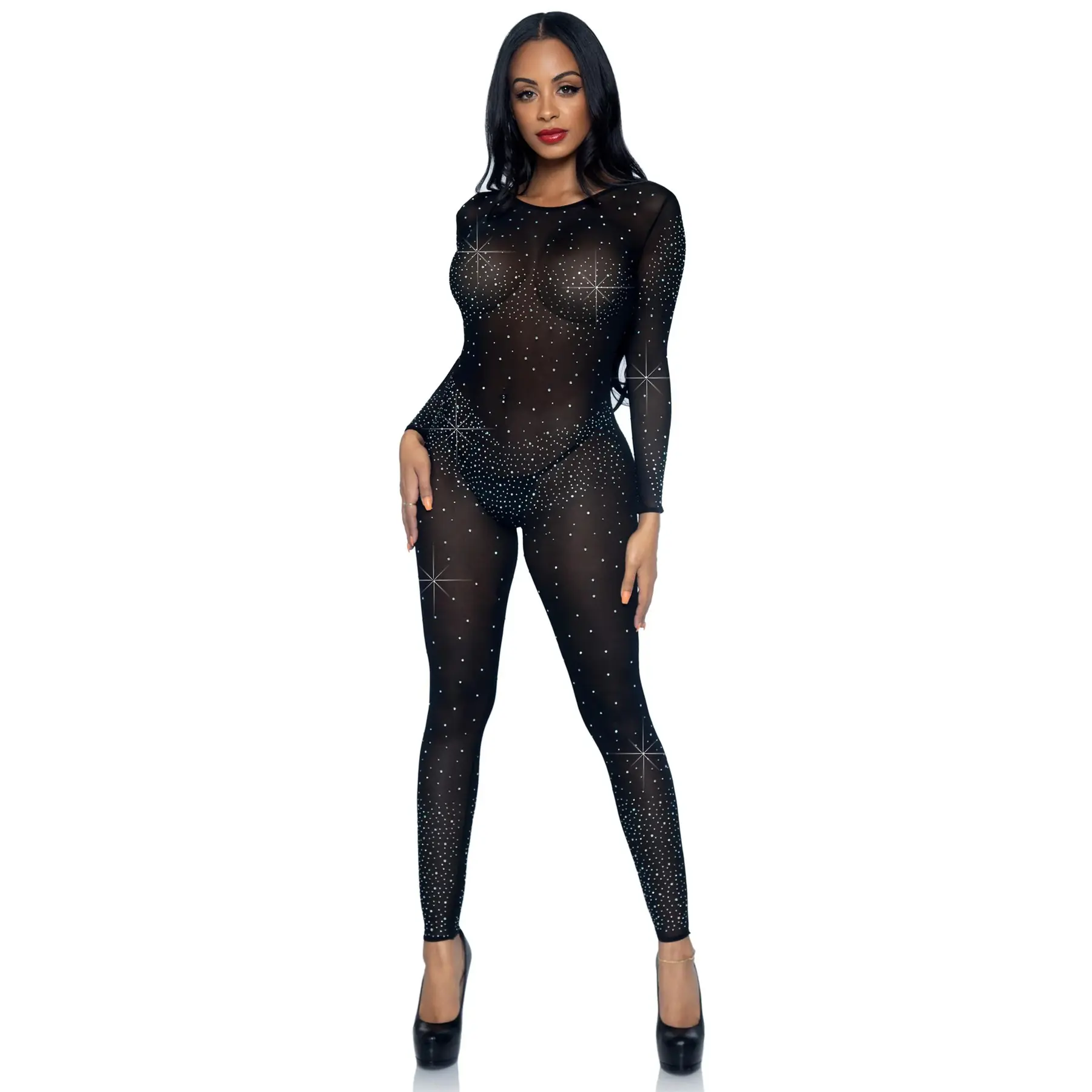 Tuta aderente donna  Sheer Rhinestone