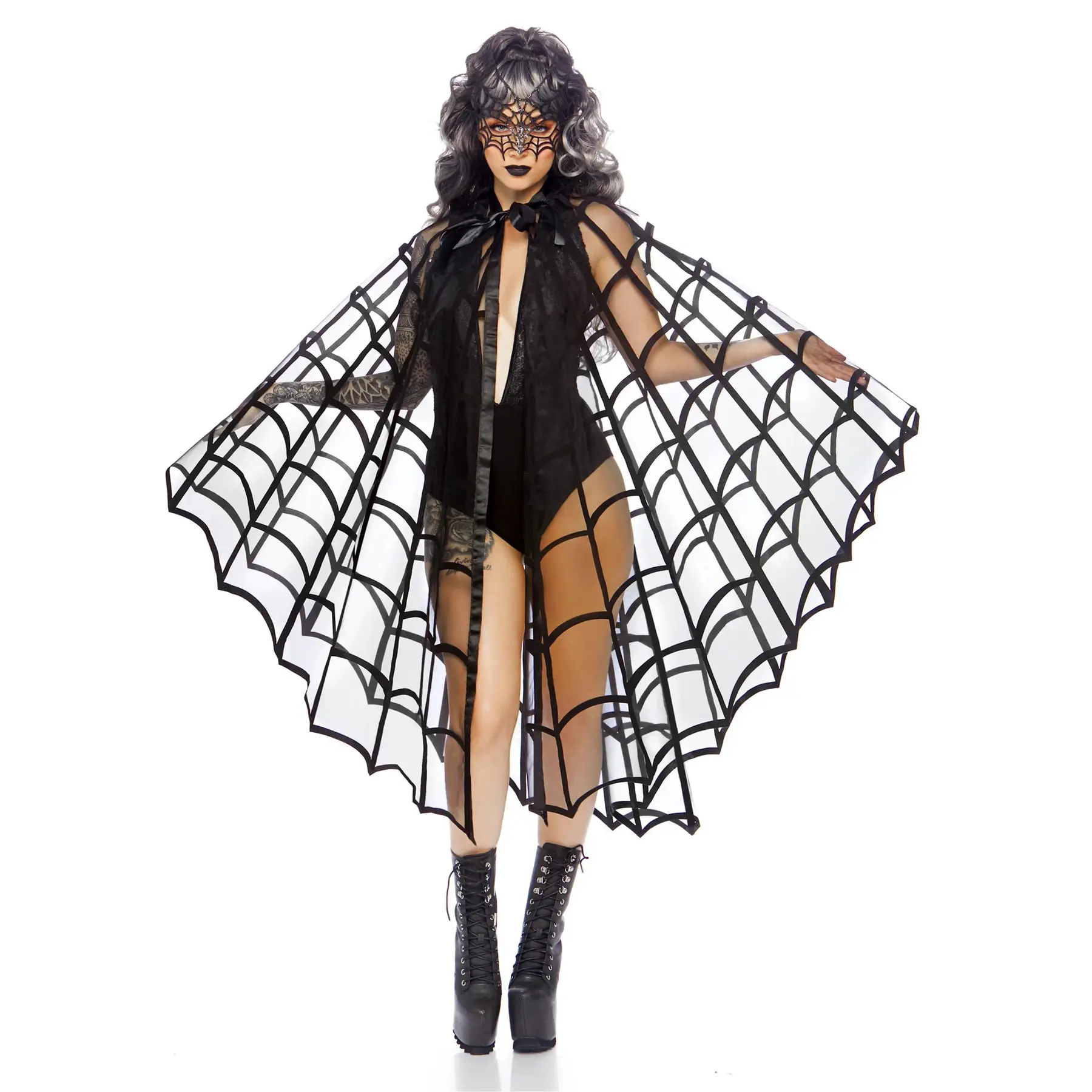 Fleece-Cape mit Spinnenweb-Muster für Damen Leg Avenue