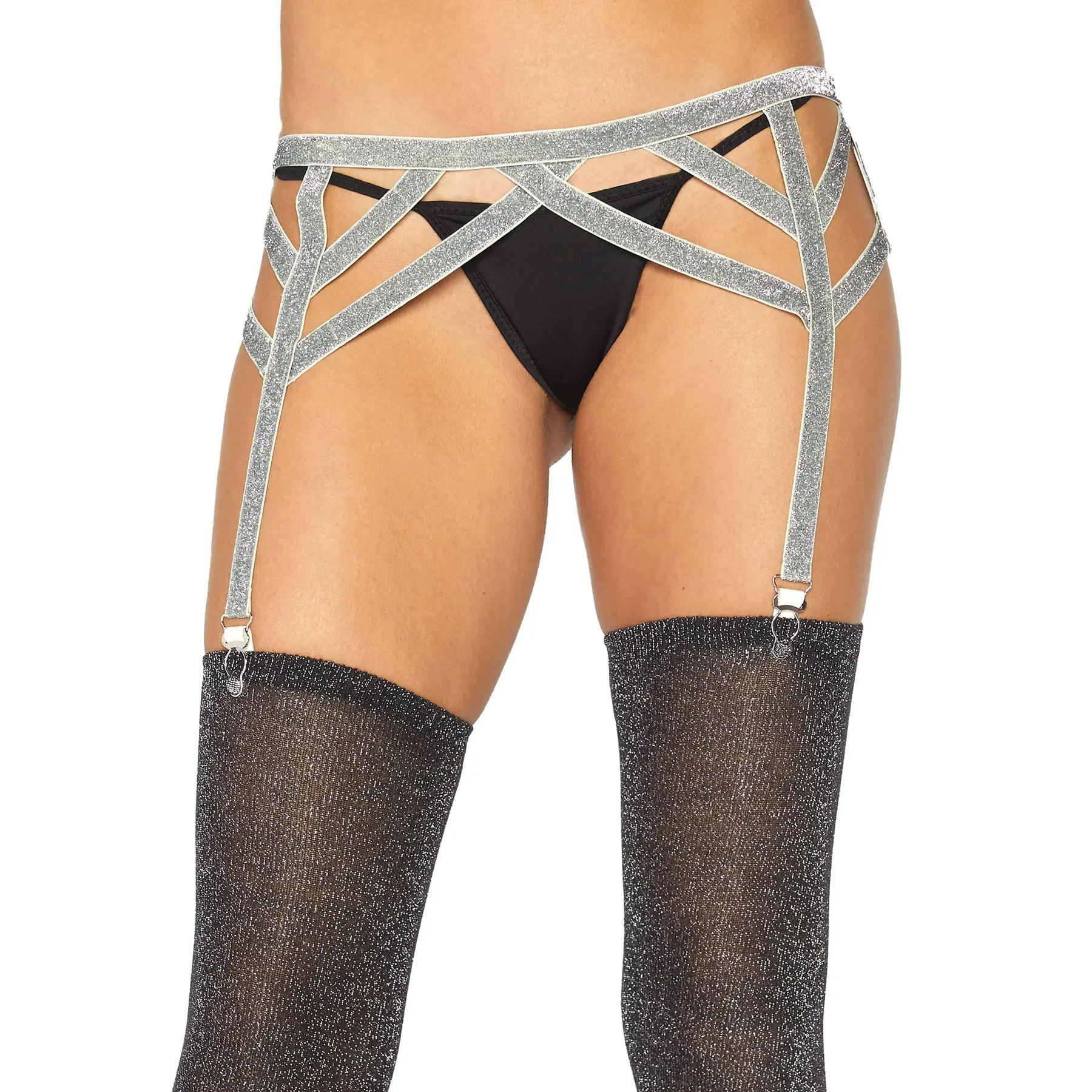 Elastischer Nylonstrumpfhalter mit glitzerndem Lurex für Damen Leg Avenue