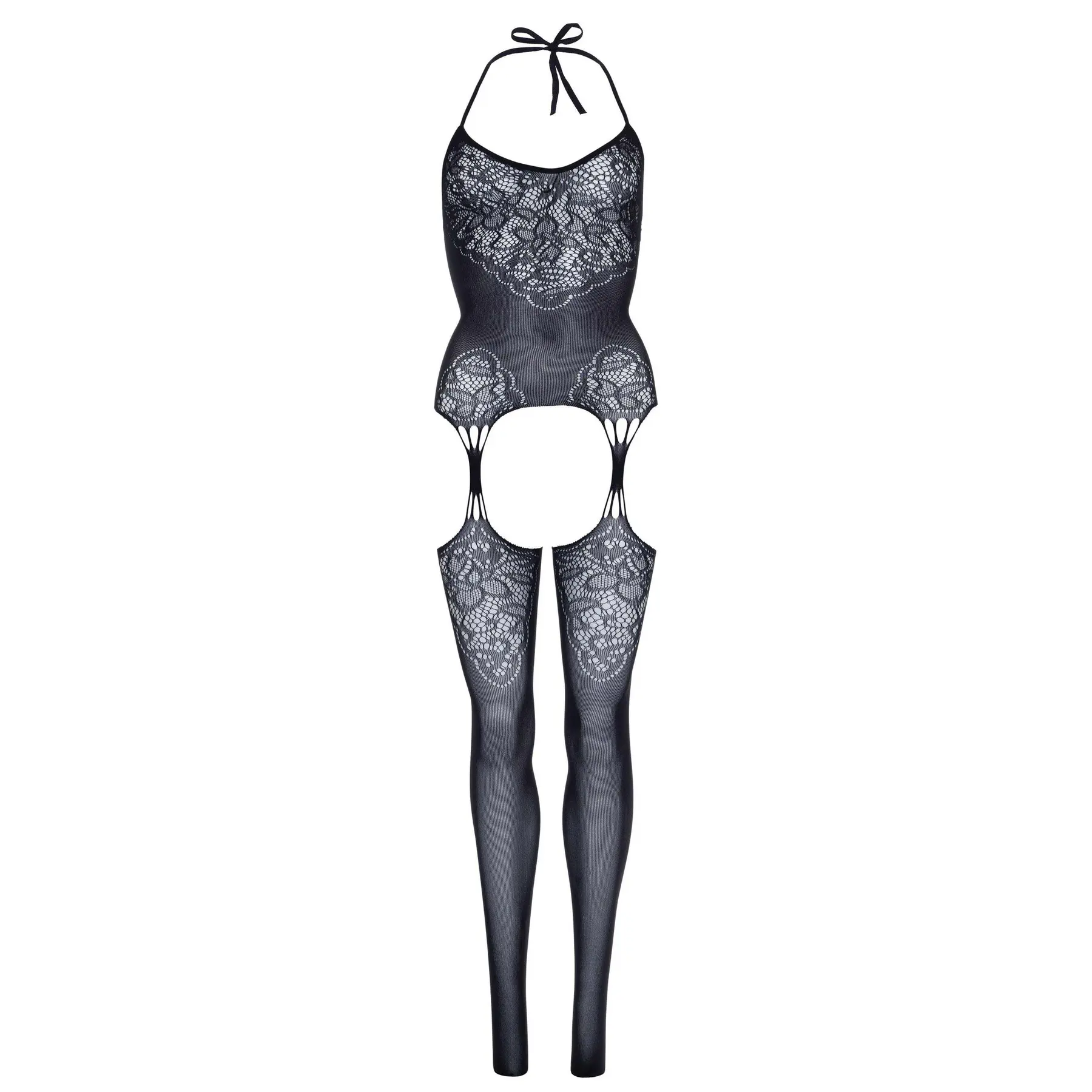 Seamless Lace Fishnet Bodysuit with Suspender Clips for Women Leg Avenue