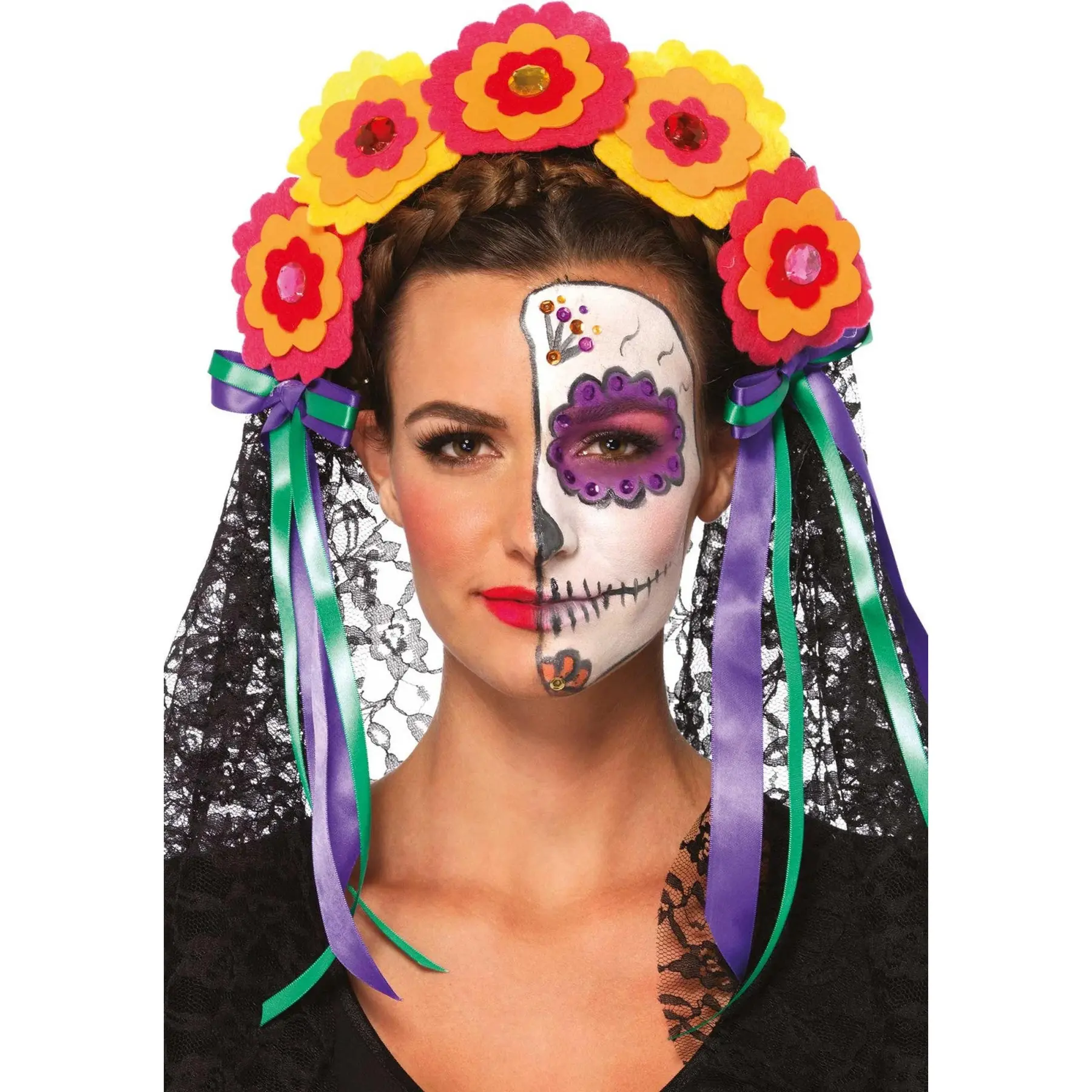Blumenkopfschmuck mit Schleier für Damen Leg Avenue Jour des Morts