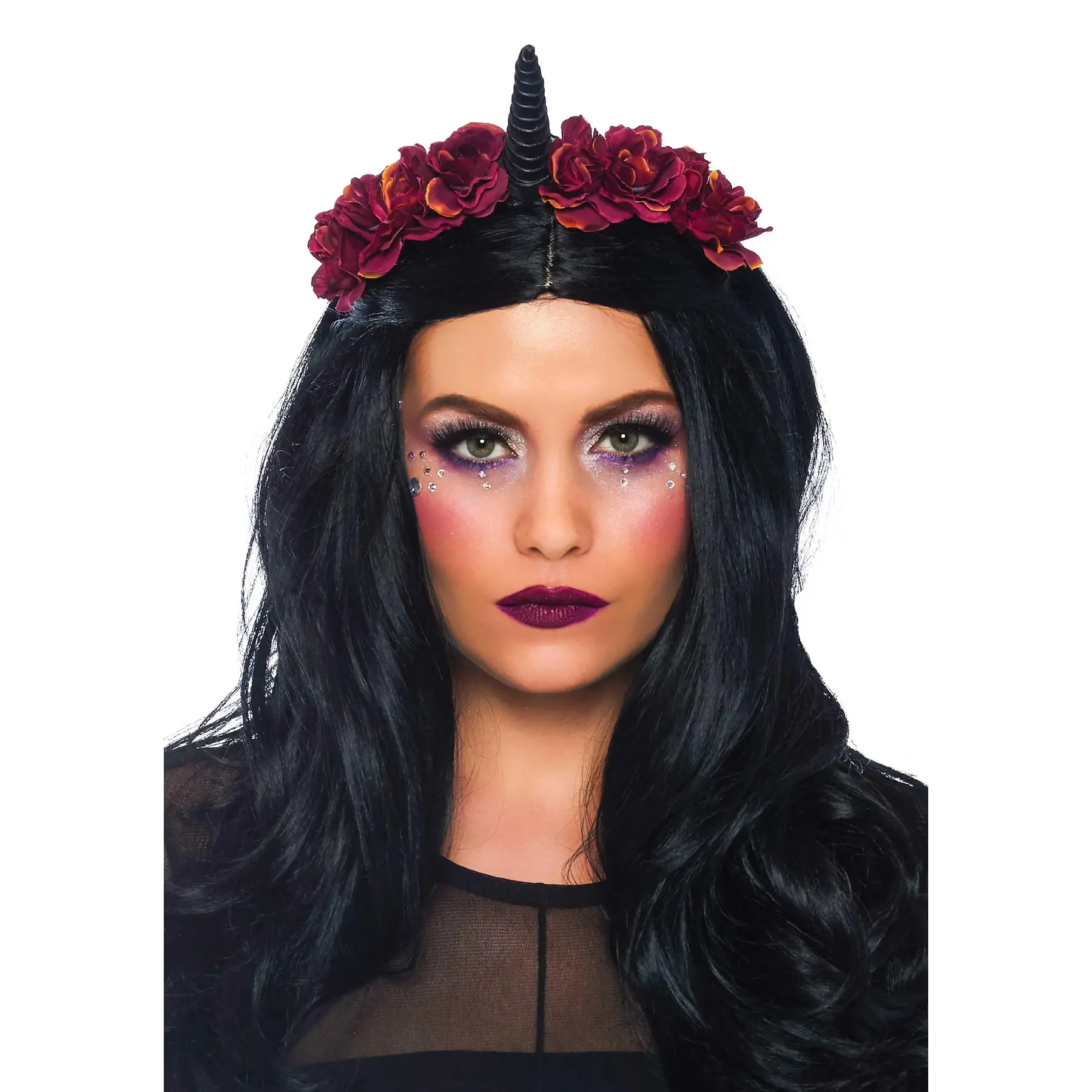 Damen Haarband mit Blumen in schwarzem Samt Einhorn Leg Avenue