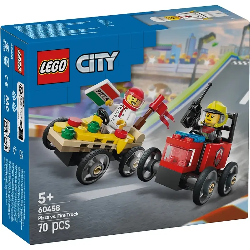Pizza-Lkw vs Feuerwehr Stadt Baukasten Lego