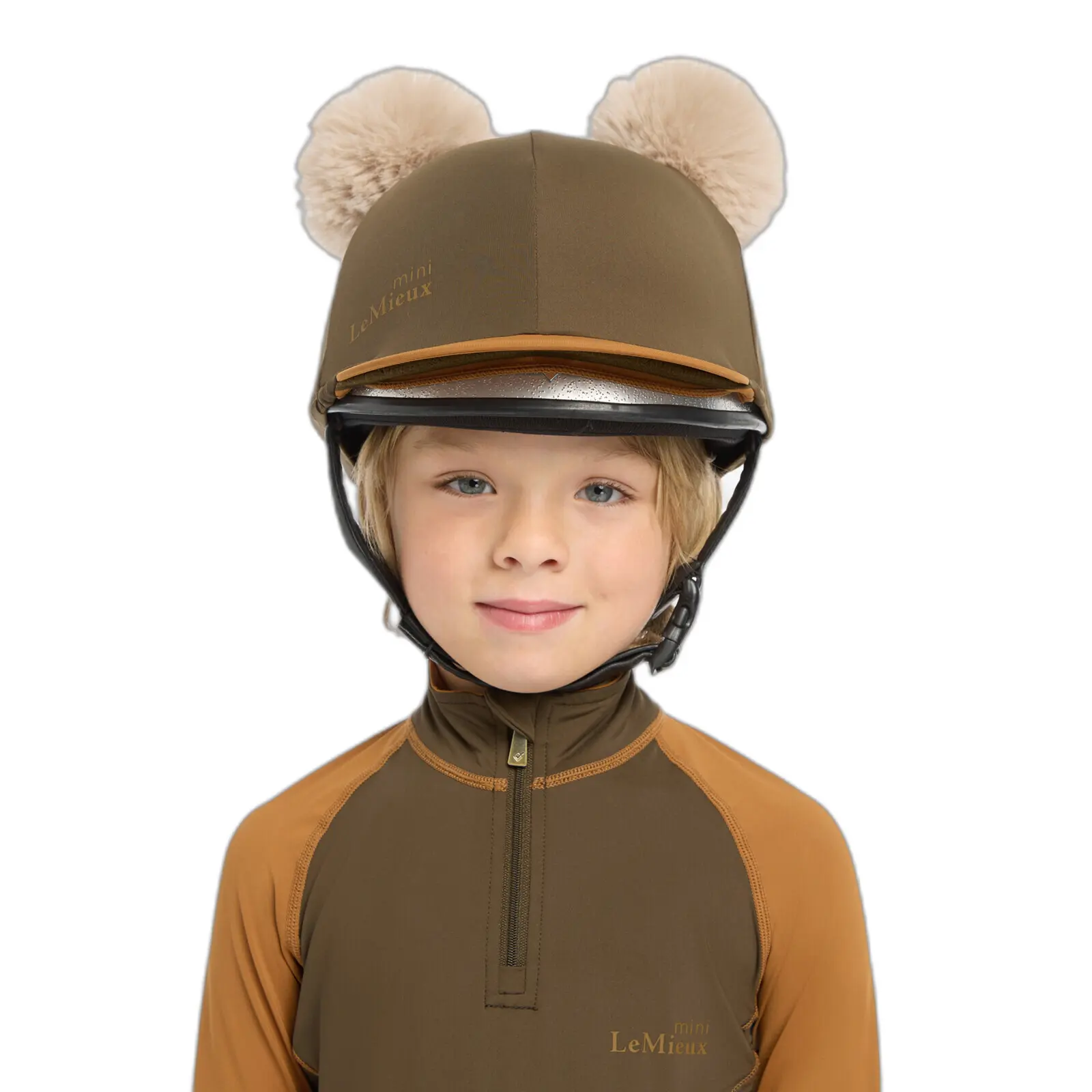 Lemieux Marron Riding Helmet Hat With Double Pompom For Children