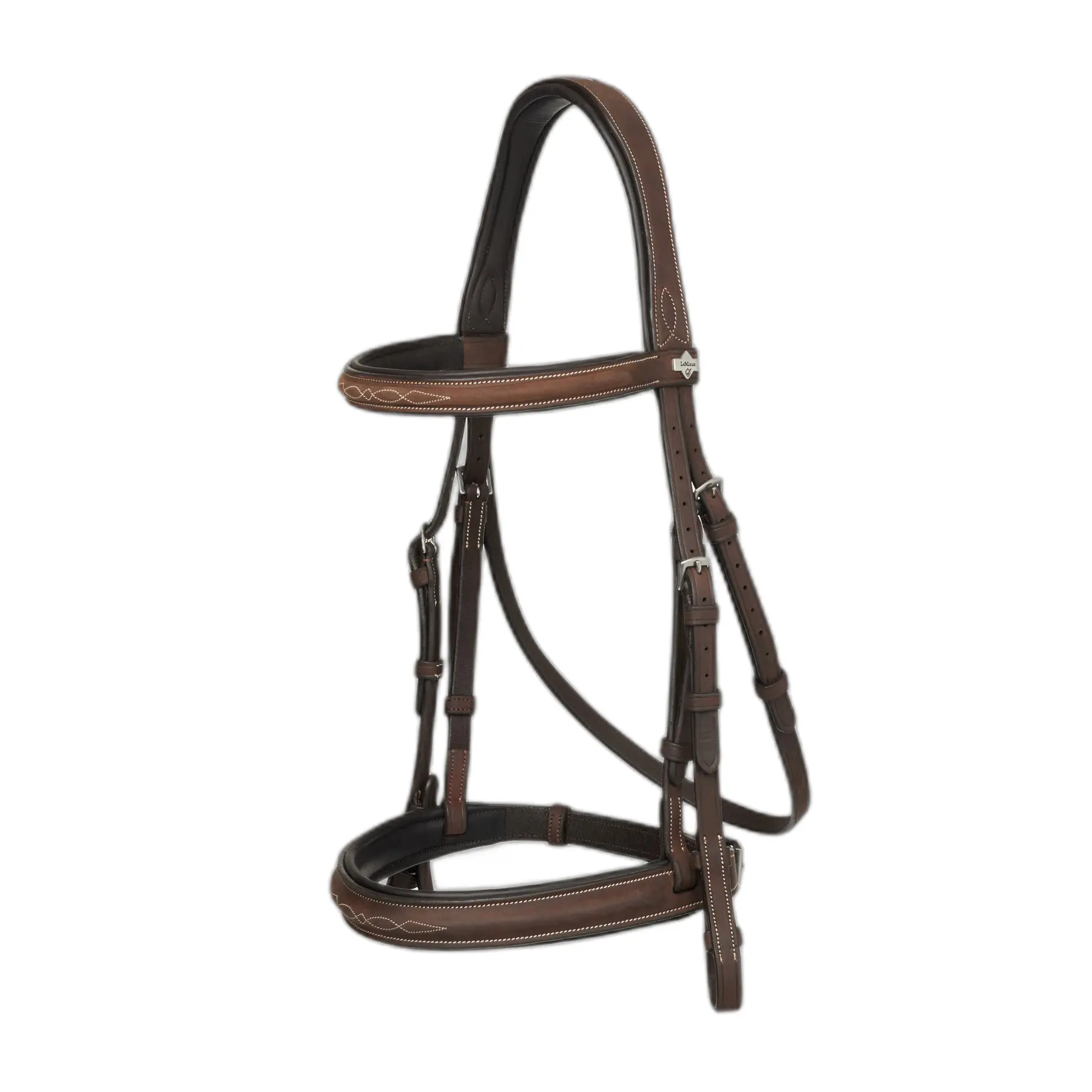 Lemieux Marron Equestrian Bridle For Horse With Stitching And Braided Reins Hunter