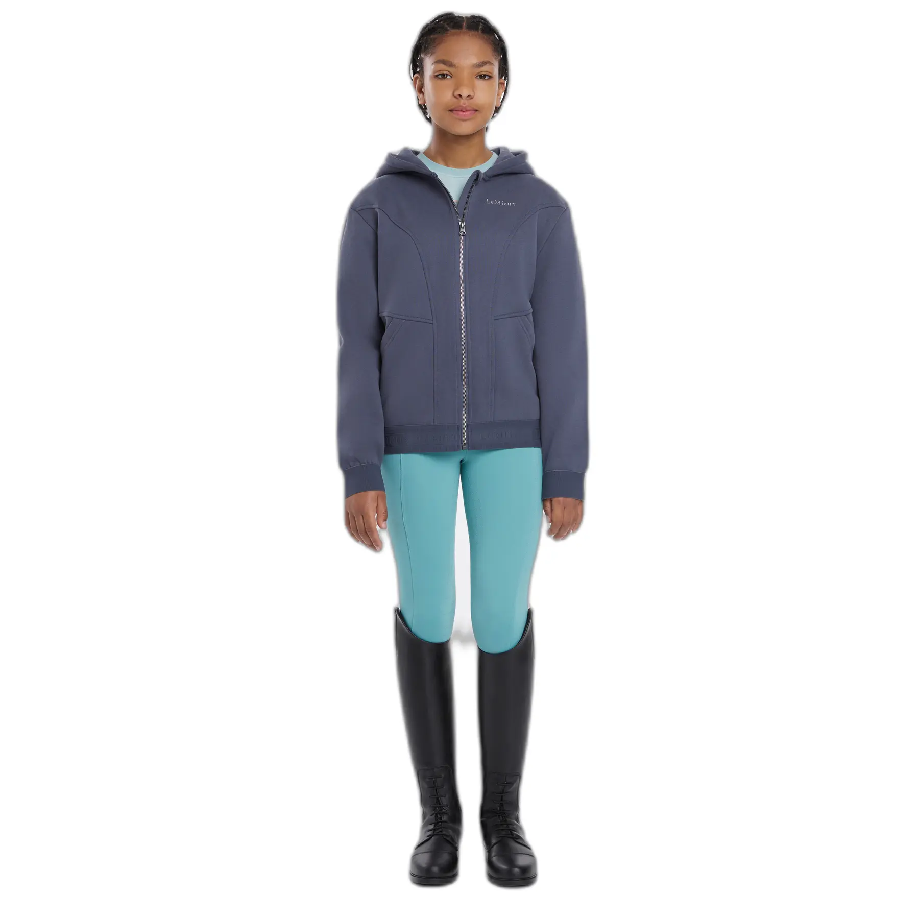 Lemieux Bleu Sweatshirt Équitation À Capuche Zippé Fille Hadley