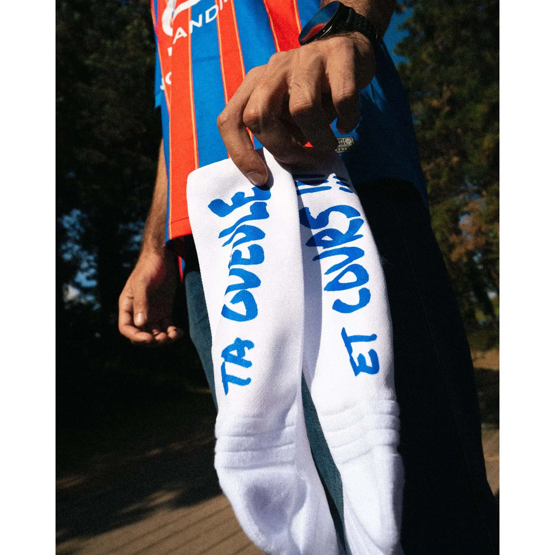 Les Frères Chaussettes Unisex Bleu Running Socks Ta Gueule Et Cours