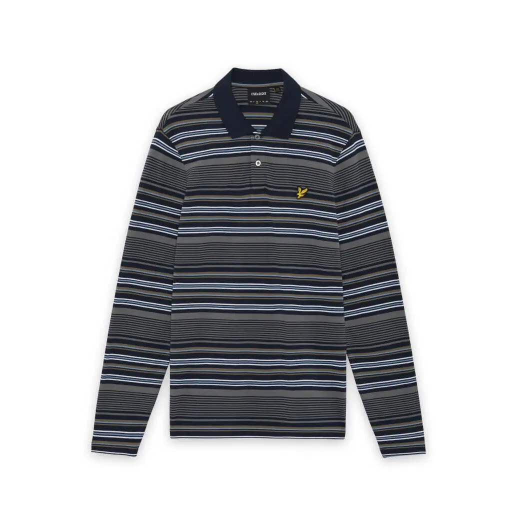 Lyle & Scott Bleu Long Sleeve Polo Shirt Stipe