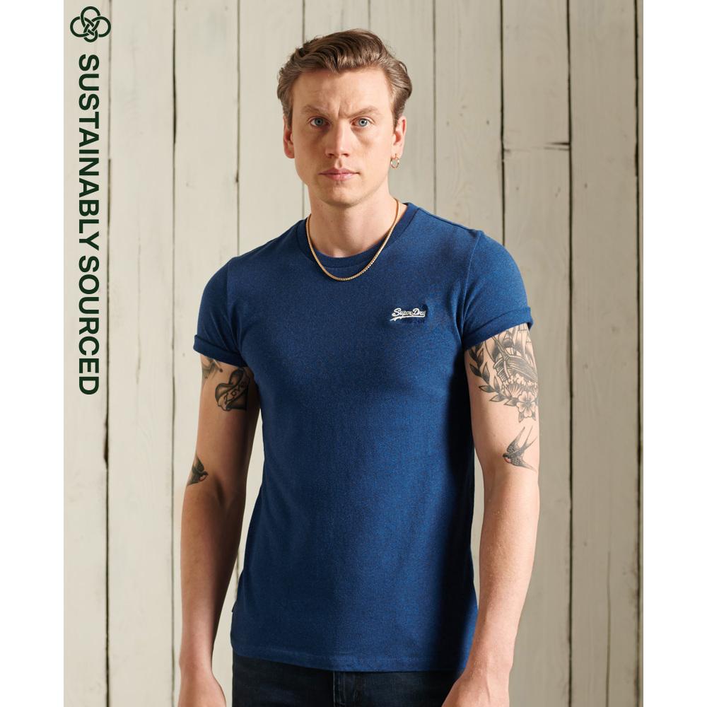 5059046255573 - Mens Vintage T-Shirt aus Bio-Baumwolle mit Stickerei aus der Orange L Blau - Größe M