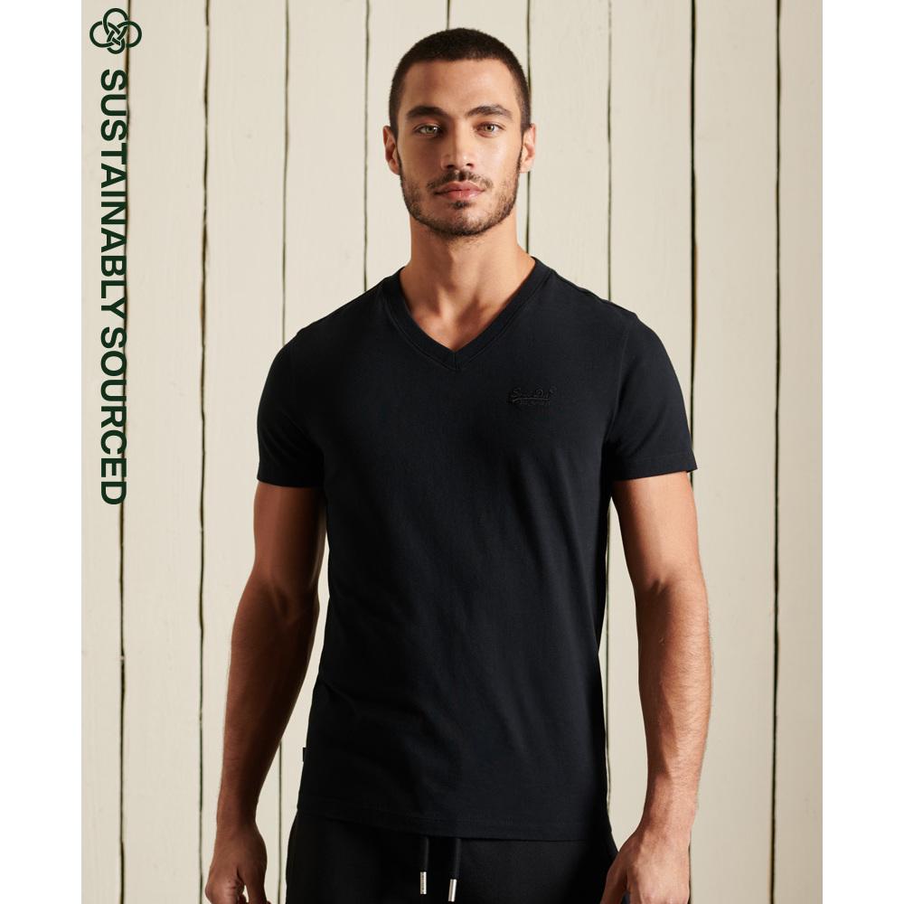 5057847422446 - Mens Essential Logo T-Shirt aus Bio-Baumwolle mit V-Ausschnitt Schwarz - Größe S