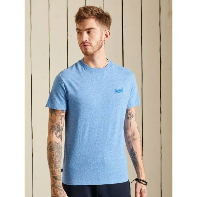 5057847415431 - Mens Vintage Logo T-Shirt aus Bio-Baumwolle mit Stickerei Blau - Größe S