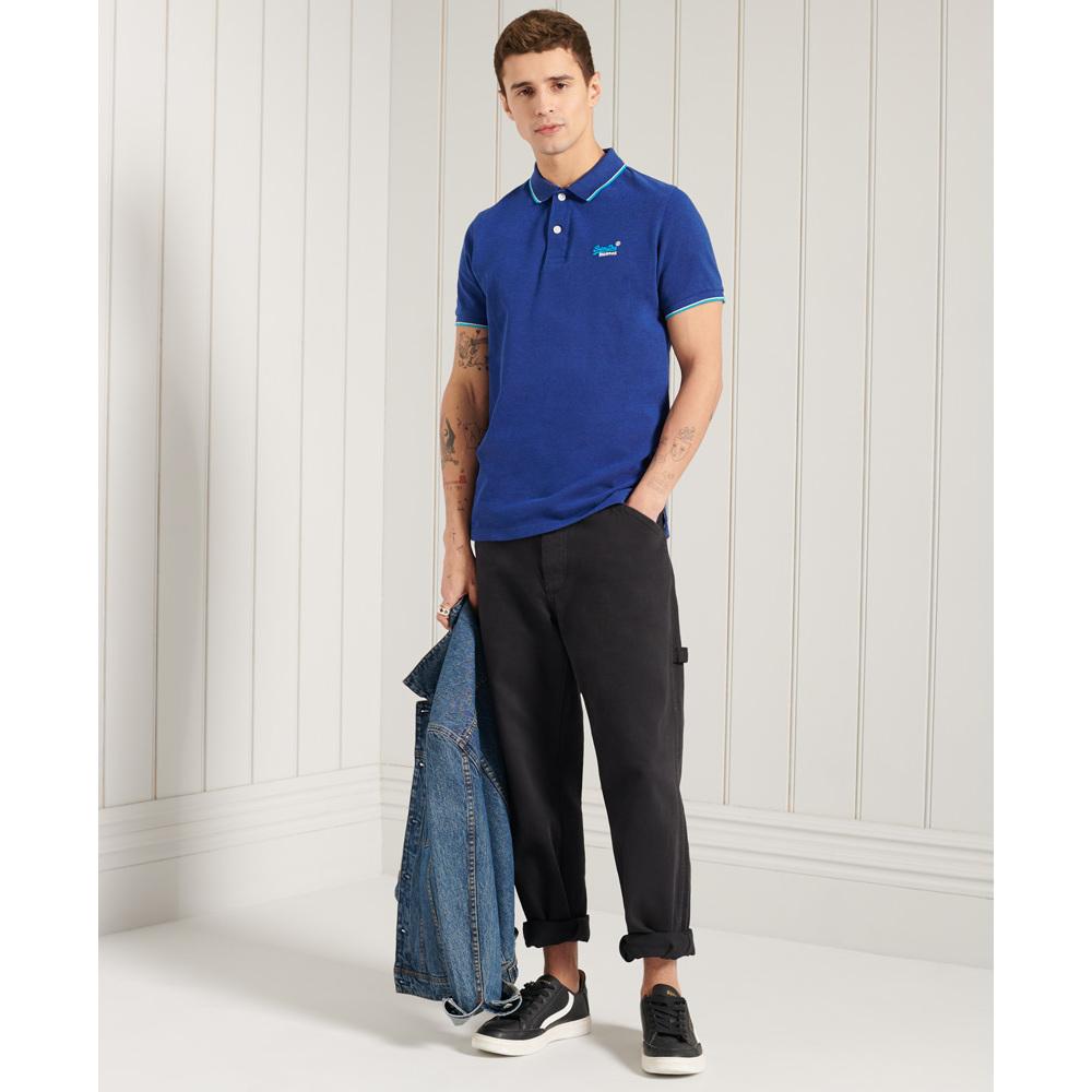 5057842841136 - Mens Schmales Polohemd mit Kontraststreifen Marineblau - Größe S