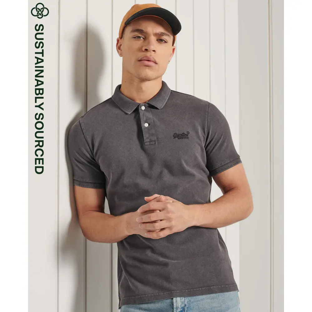 5057842841624 - Herren Vintage Destroyed Polohemd aus Biobaumwolle und Pikee Dunkelgrau - Größe S