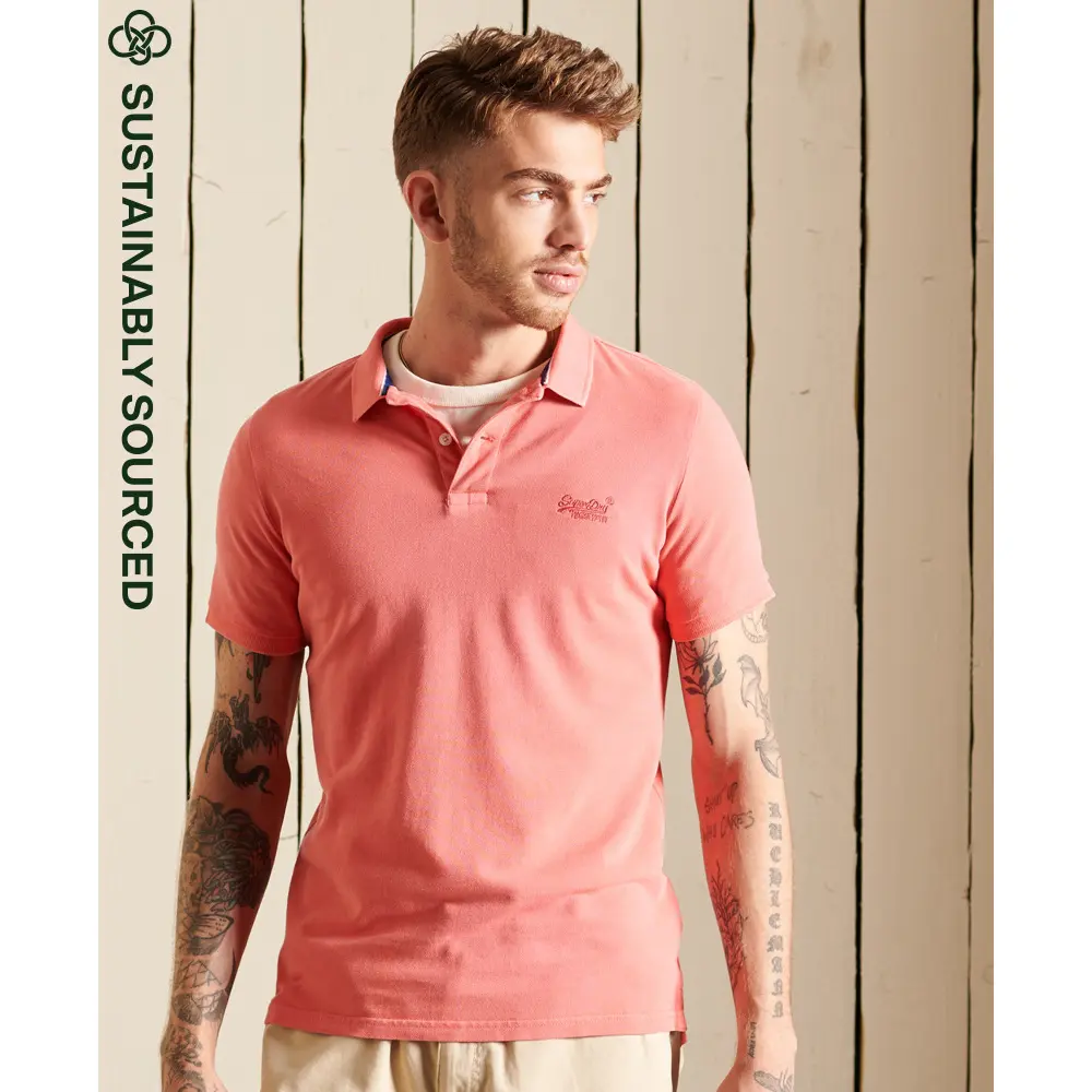 5057847184351 - Mens Vintage Destroy Polohemd aus Bio-Baumwolle Pink - Größe S