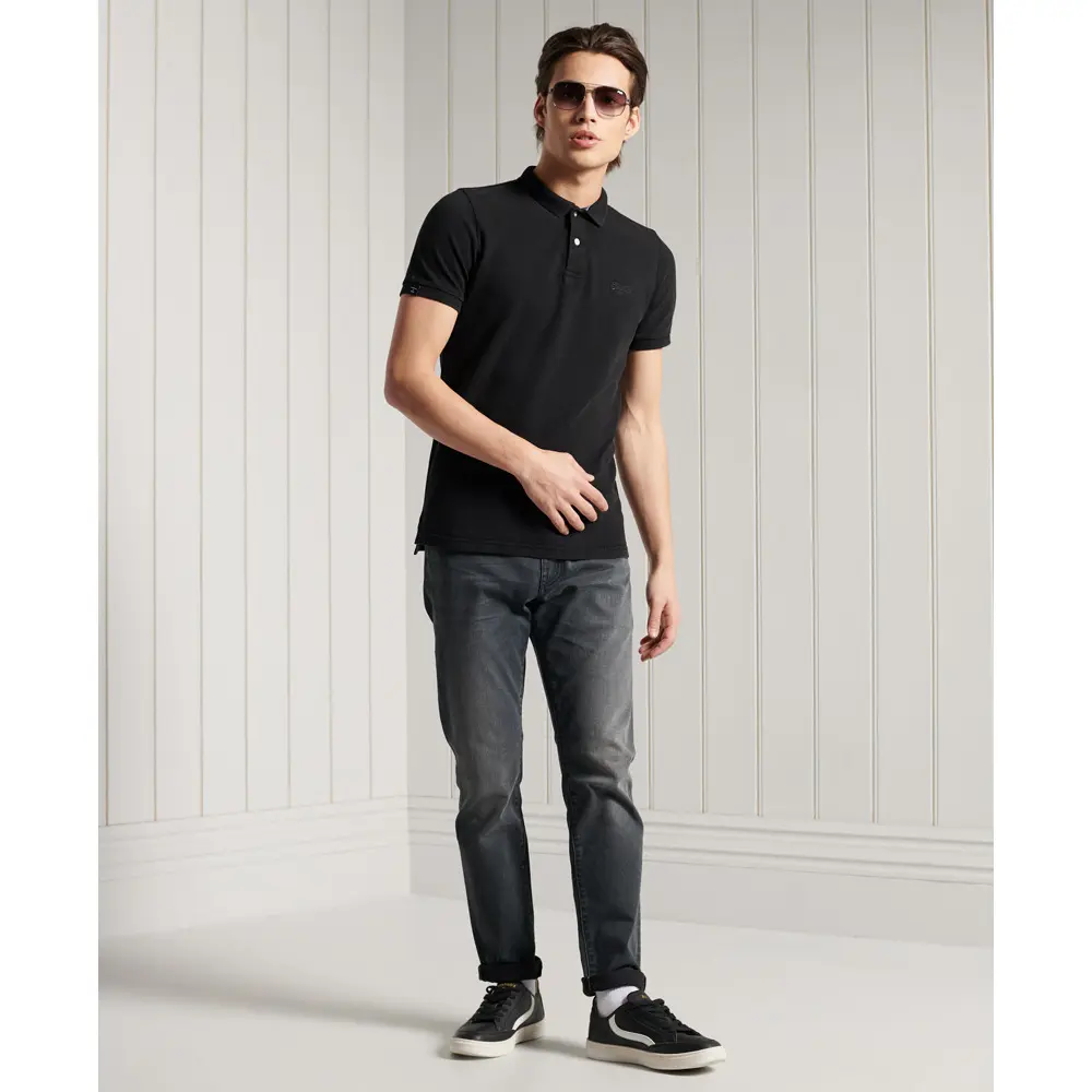 5057847468123 - Mens Vintage Destroy Polohemd aus Bio-Baumwolle Schwarz - Größe S