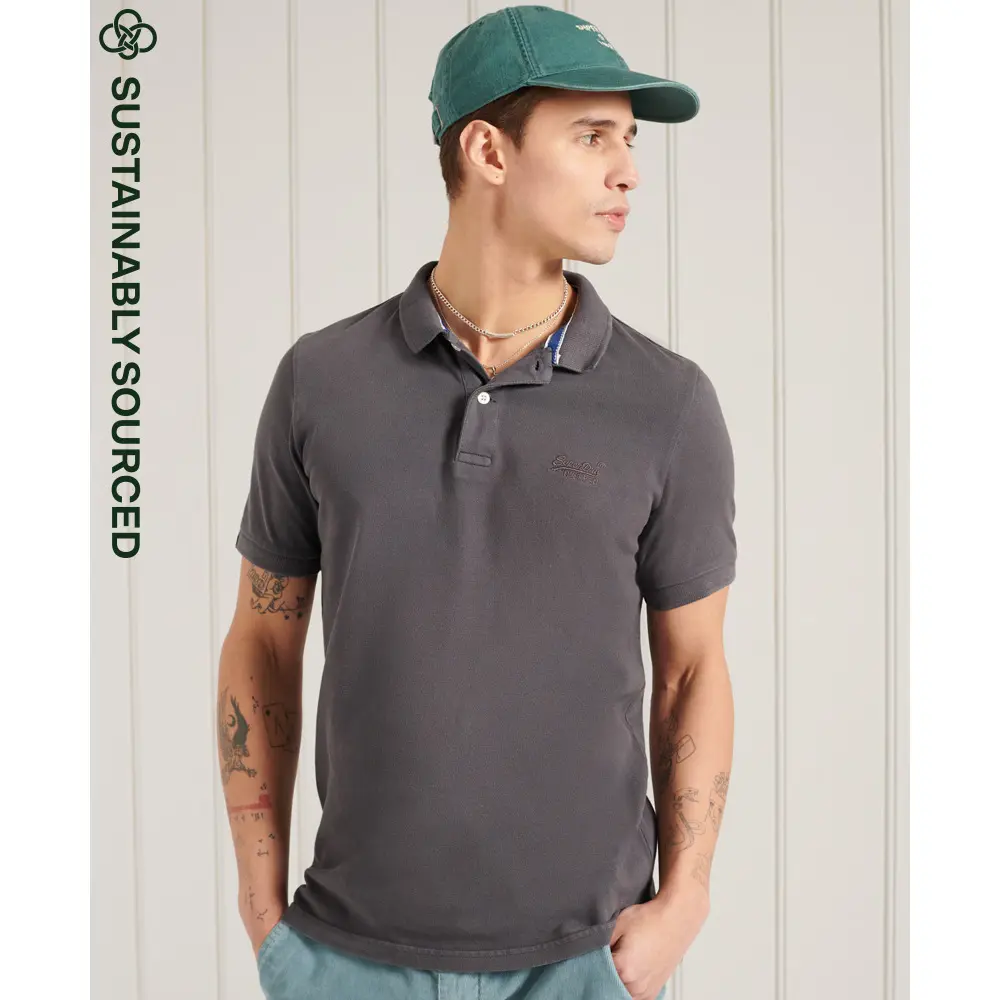 5057847468574 - Mens Vintage Destroy Polohemd aus Bio-Baumwolle Grau - Größe S