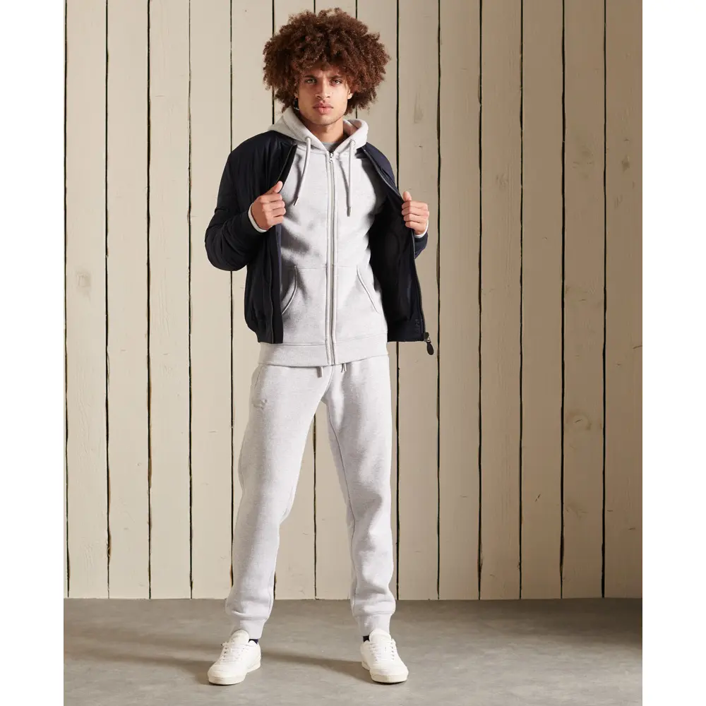 5057847489333 - Mens Kapuzenjacke aus Bio-Baumwolle mit Gesticktem Vintage Logo Hellgrau - Größe S