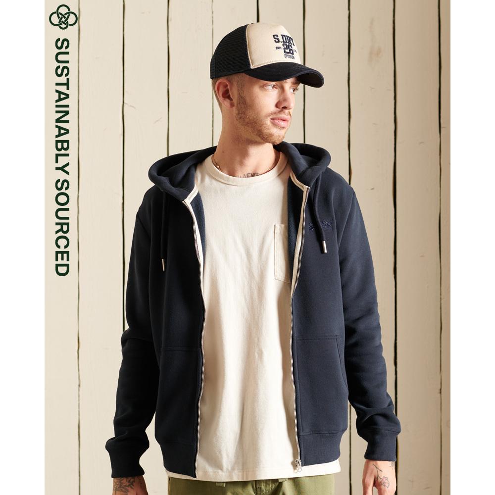 5057847489487 - Herren Kapuzenjacke aus Bio-Baumwolle mit Gesticktem Vintage Logo Marineblau - Größe M