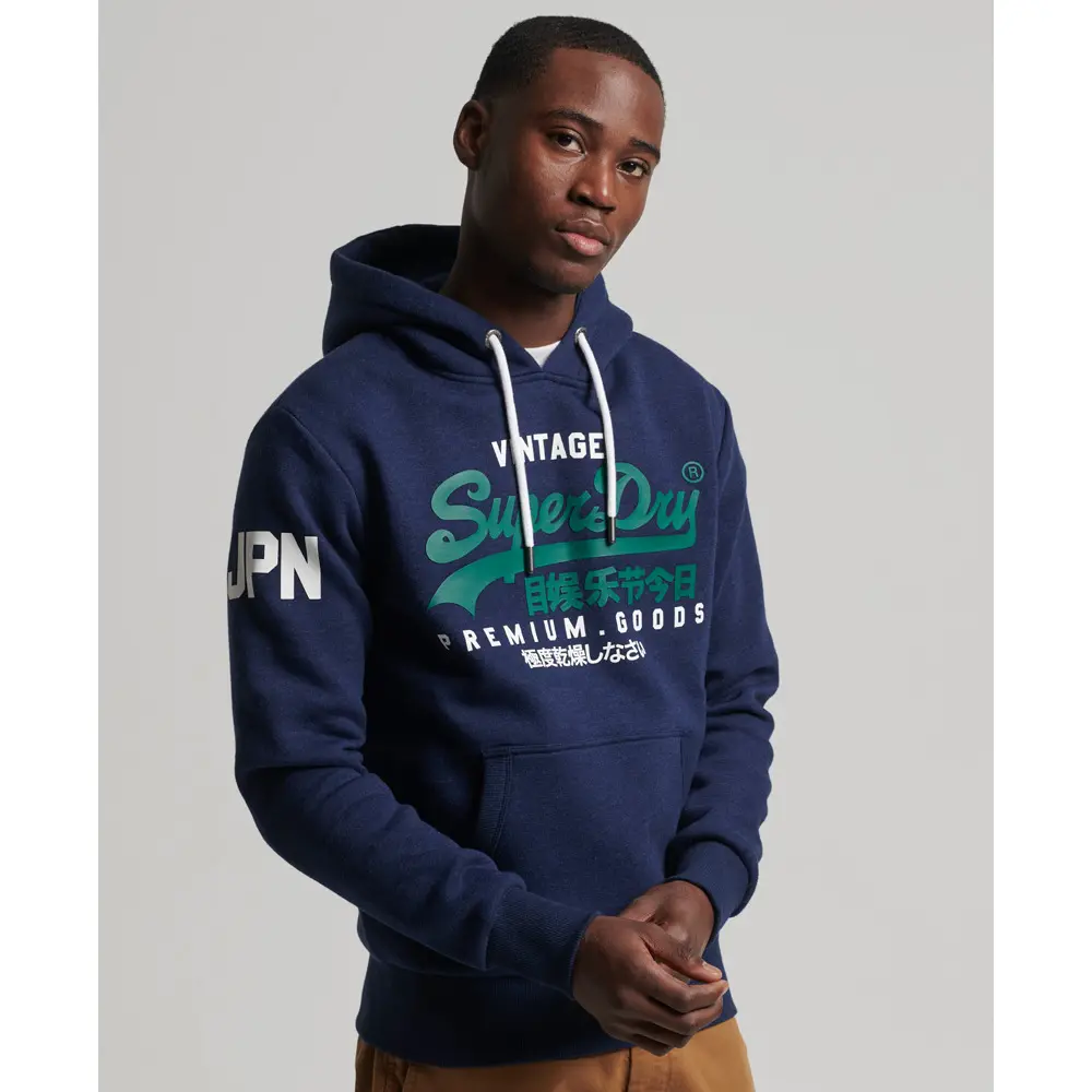 5057847489968 - Mens Vintage Logo Hoodie aus Bio-Baumwolle Dunkelblau - Größe XL