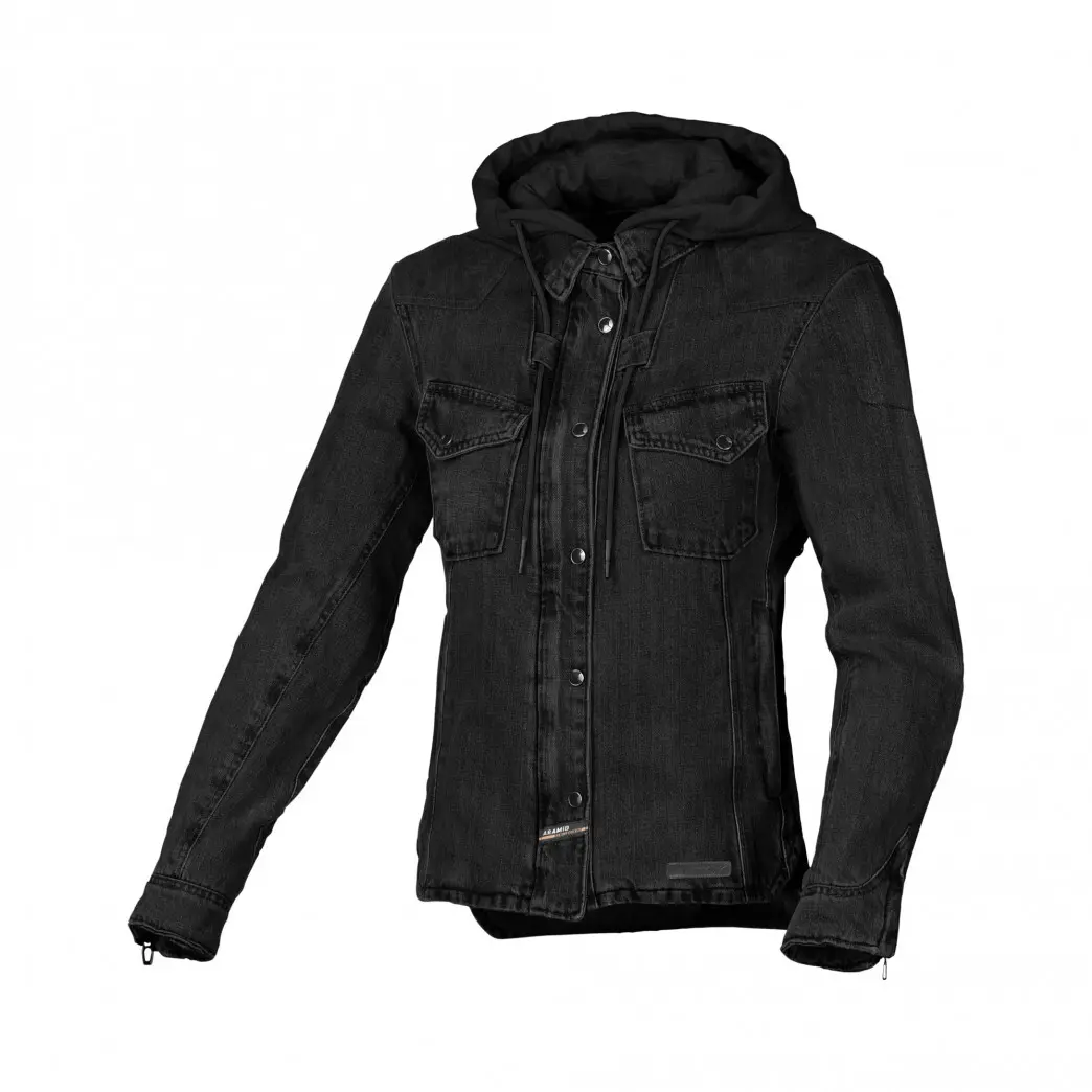 Dames motorjeansjack met capuchon Macna Inland
