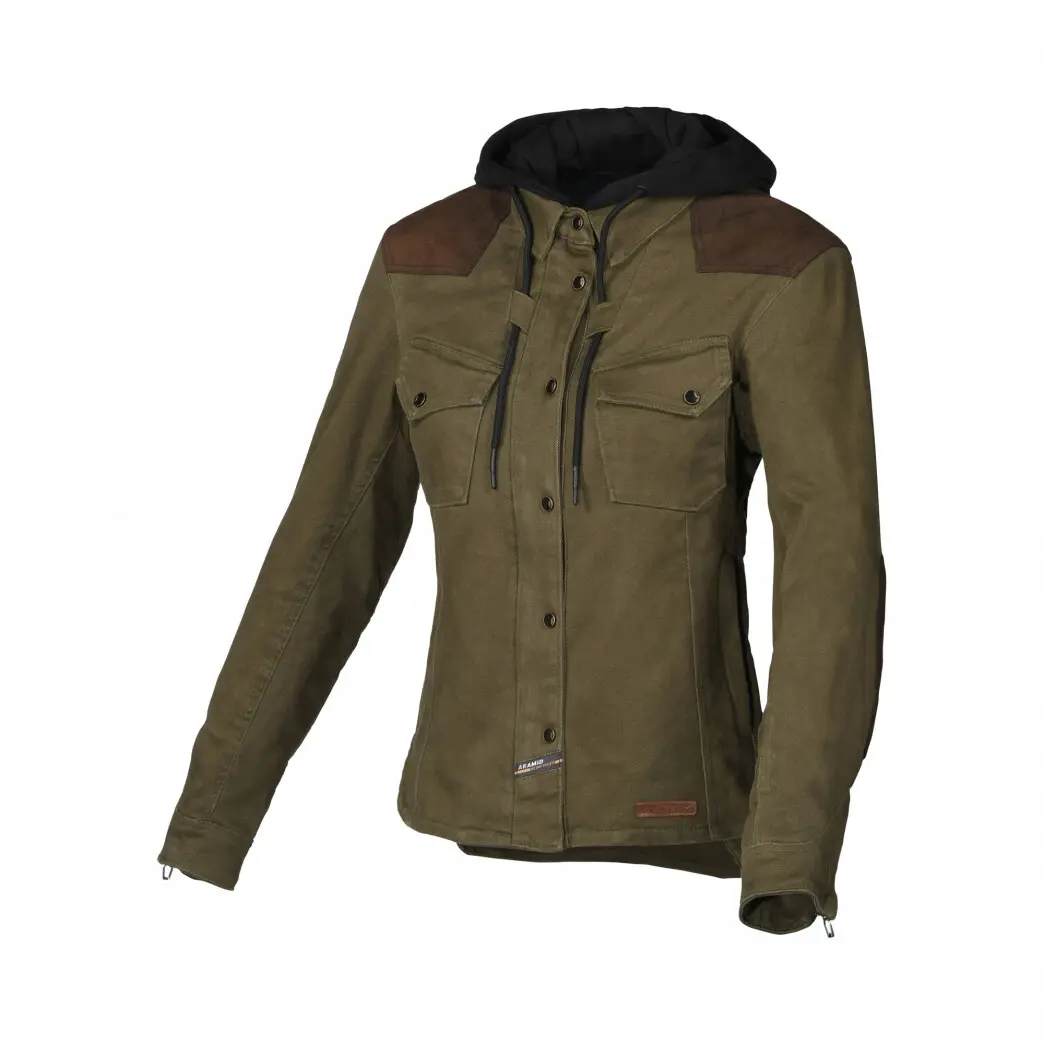 Dames motorjeansjack met capuchon Macna Inland