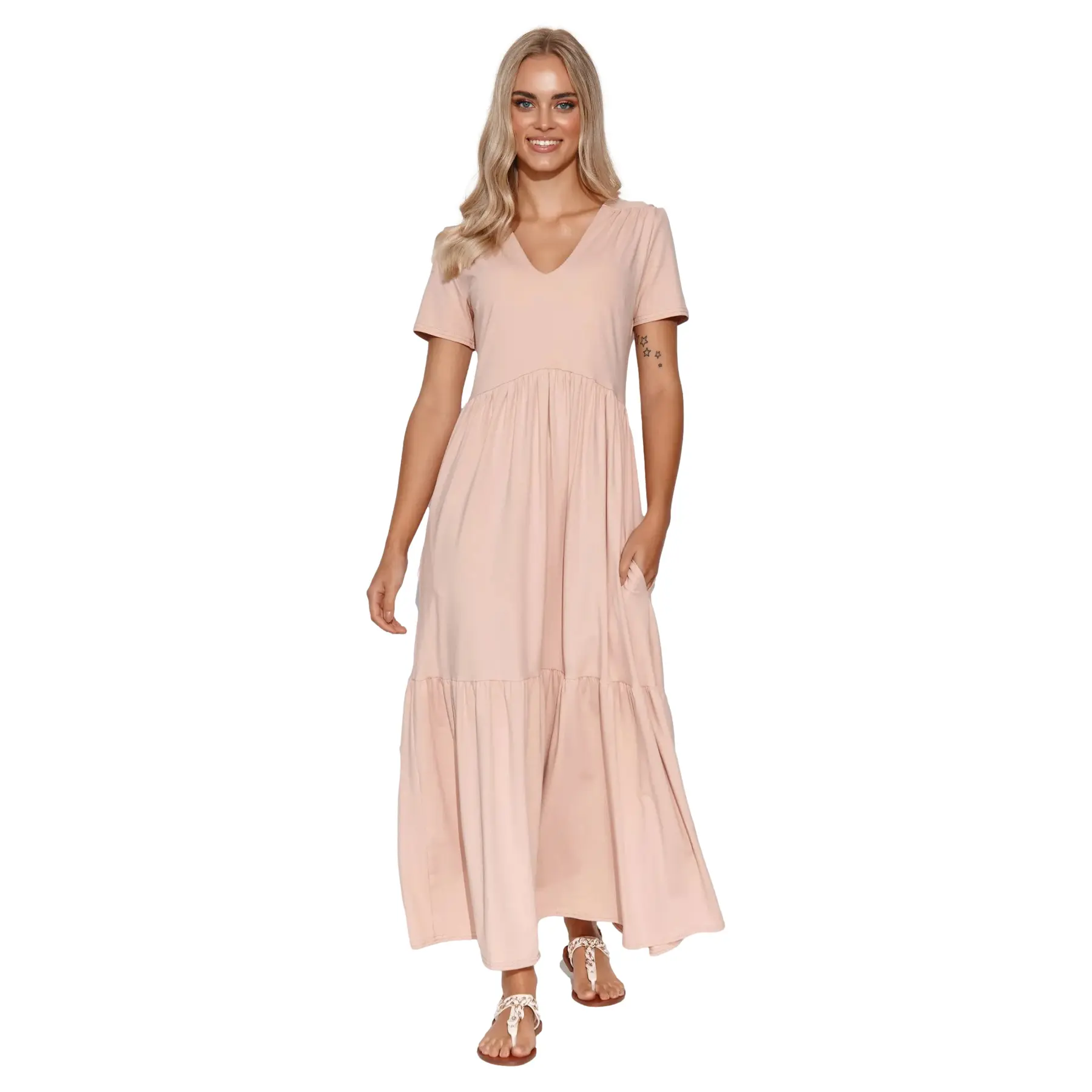 Abito lungo con scollo a V in maglia donna