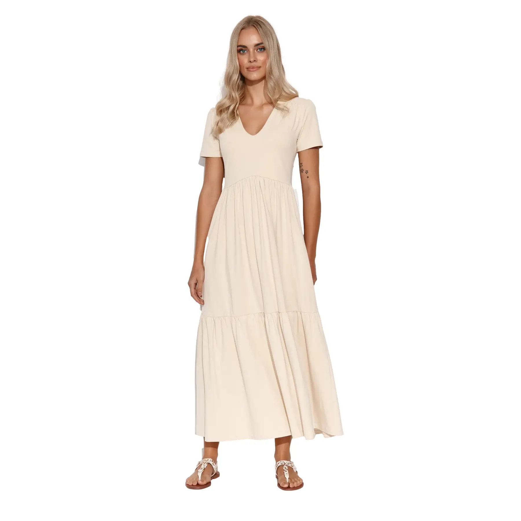 Abito lungo con scollo a V in maglia donna