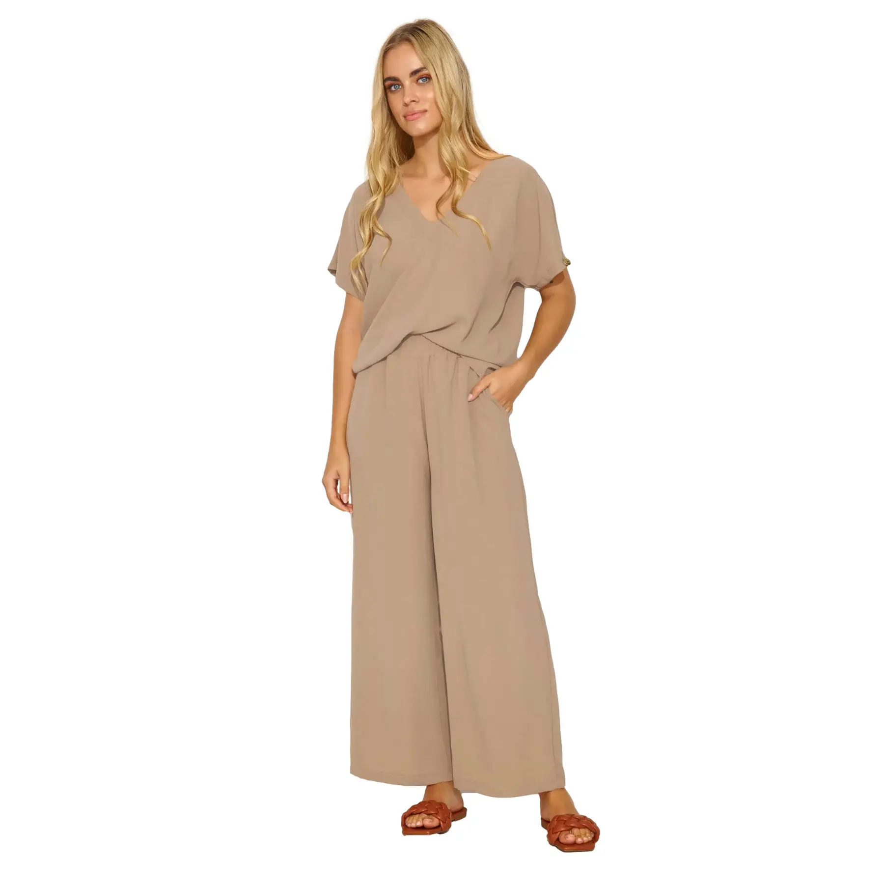 Completo blusa e pantaloni larghi donna