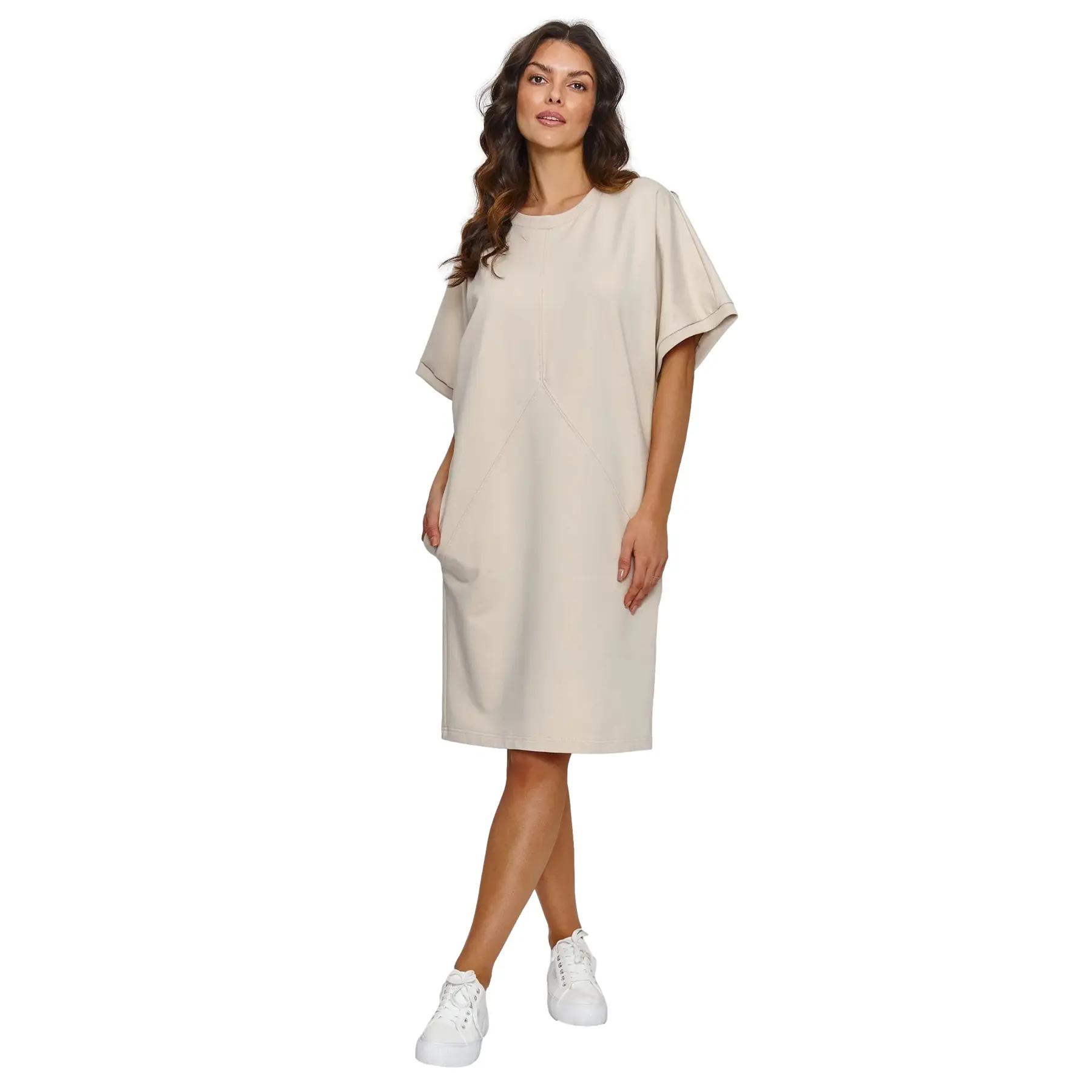 Image of T-Shirt-Kleid mit seitlichen Taschen für Frauen Makadamia