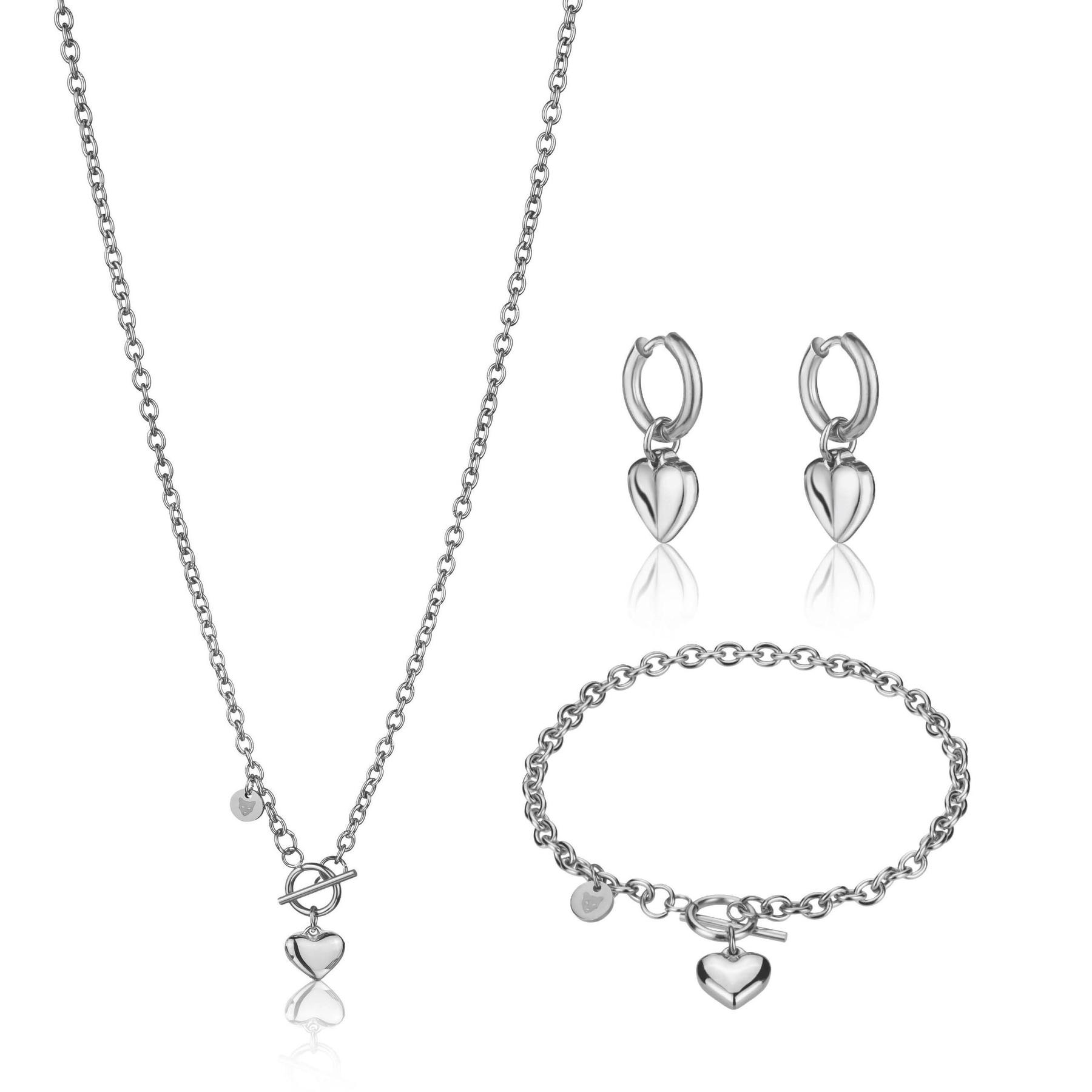 7756612241647 - Halskette und Ohrringe aus Edelstahl für Damen Love