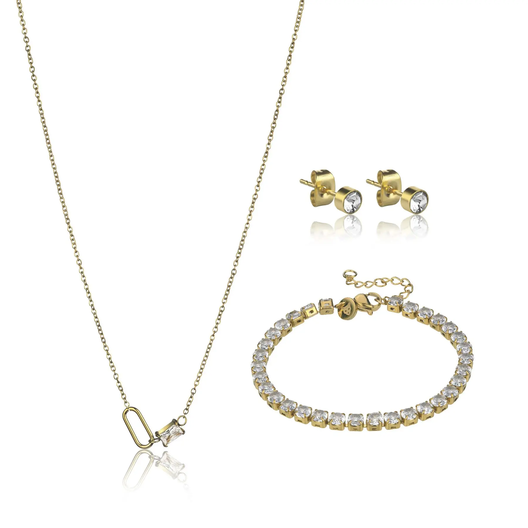 7756612241951 - Halskette und Ohrringe aus Edelstahl für Damen Bomarzo