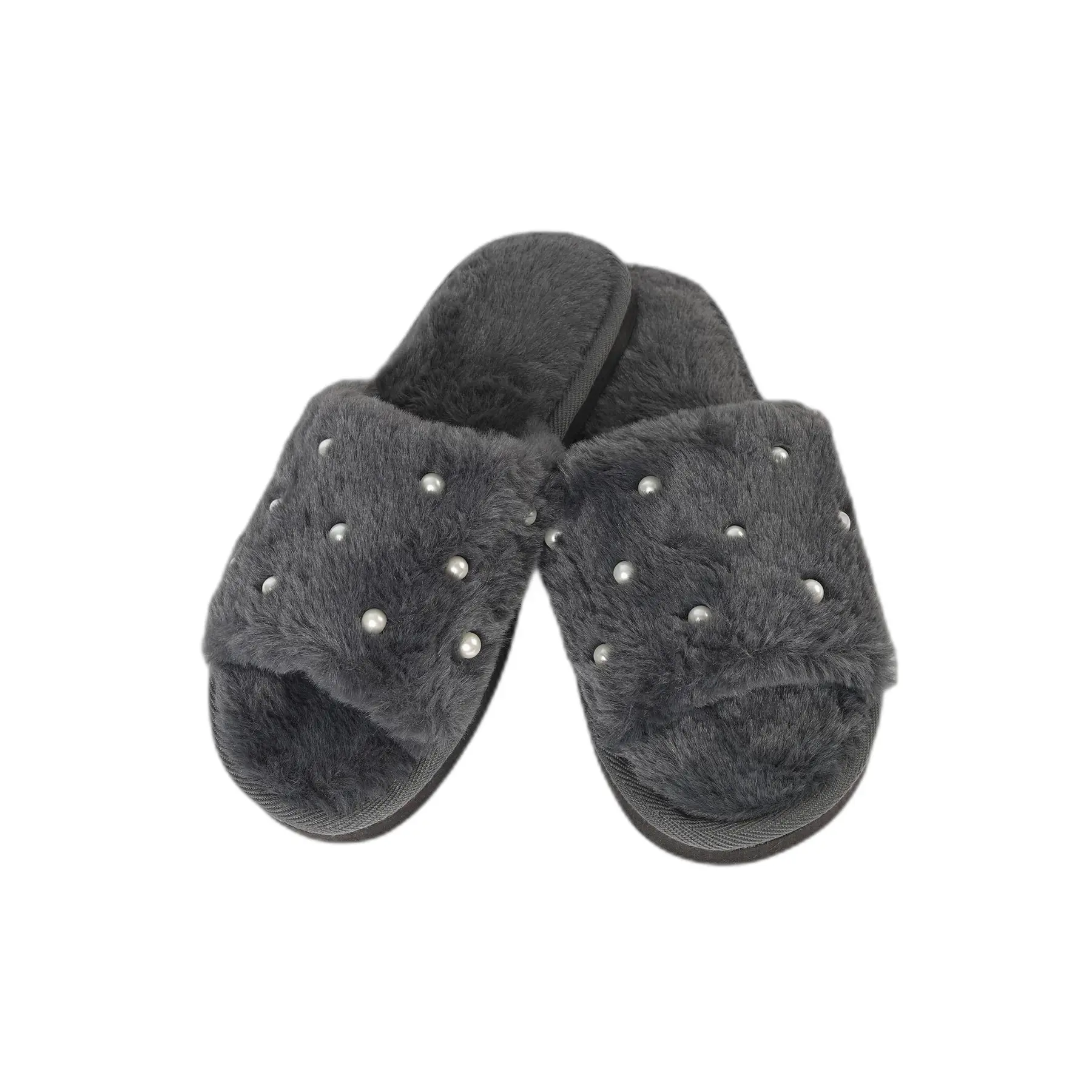 Pantofole in pelliccia con perle donna
