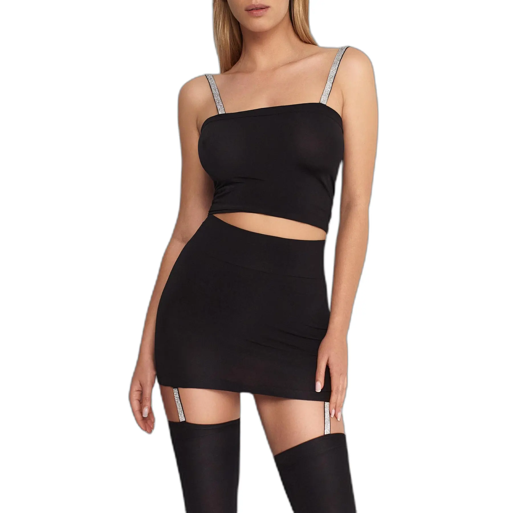 Minirock mit elastischem Bund und glitzernden Trägern für Damen Marilyn Cherry H23