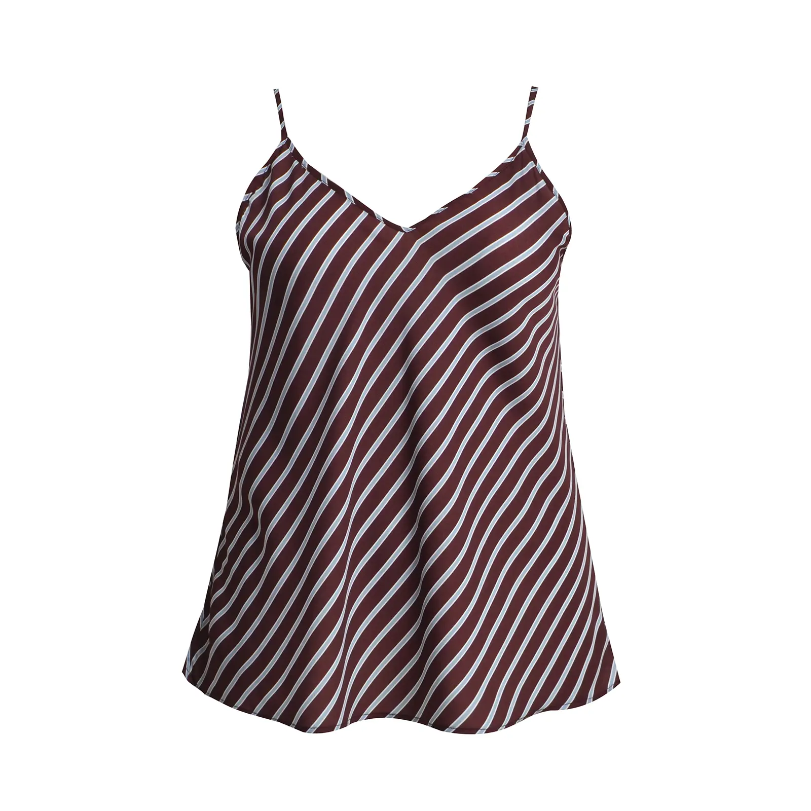 Mat Fashion Women's Marron Striped Satin Vest For