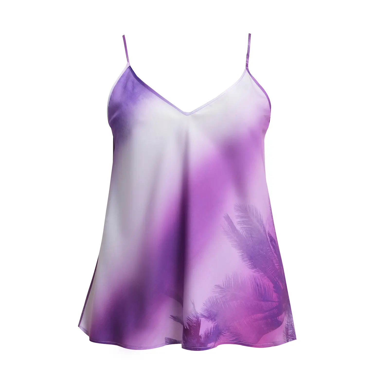 Mat Fashion Women's Violet Satin Adjustable Strap Gradient Printed Vest Top
