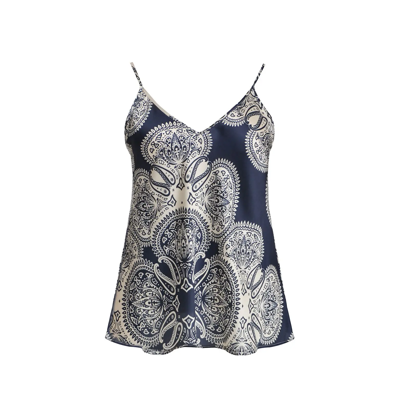 Mat Fashion Women's Blanc Satin Cashmere Print Tank Top