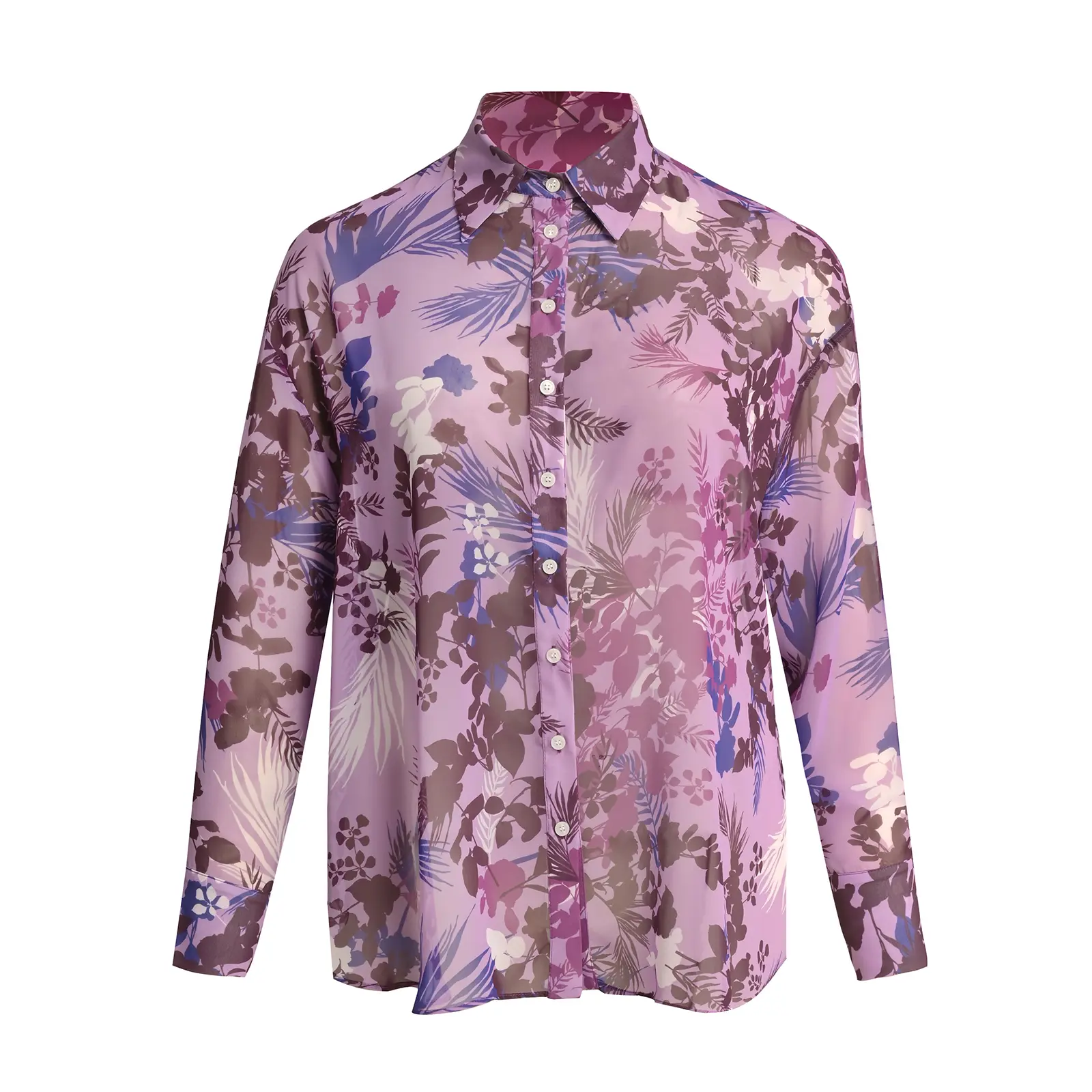 Mat Fashion Women's Violet Long Sleeve Floral Shirt