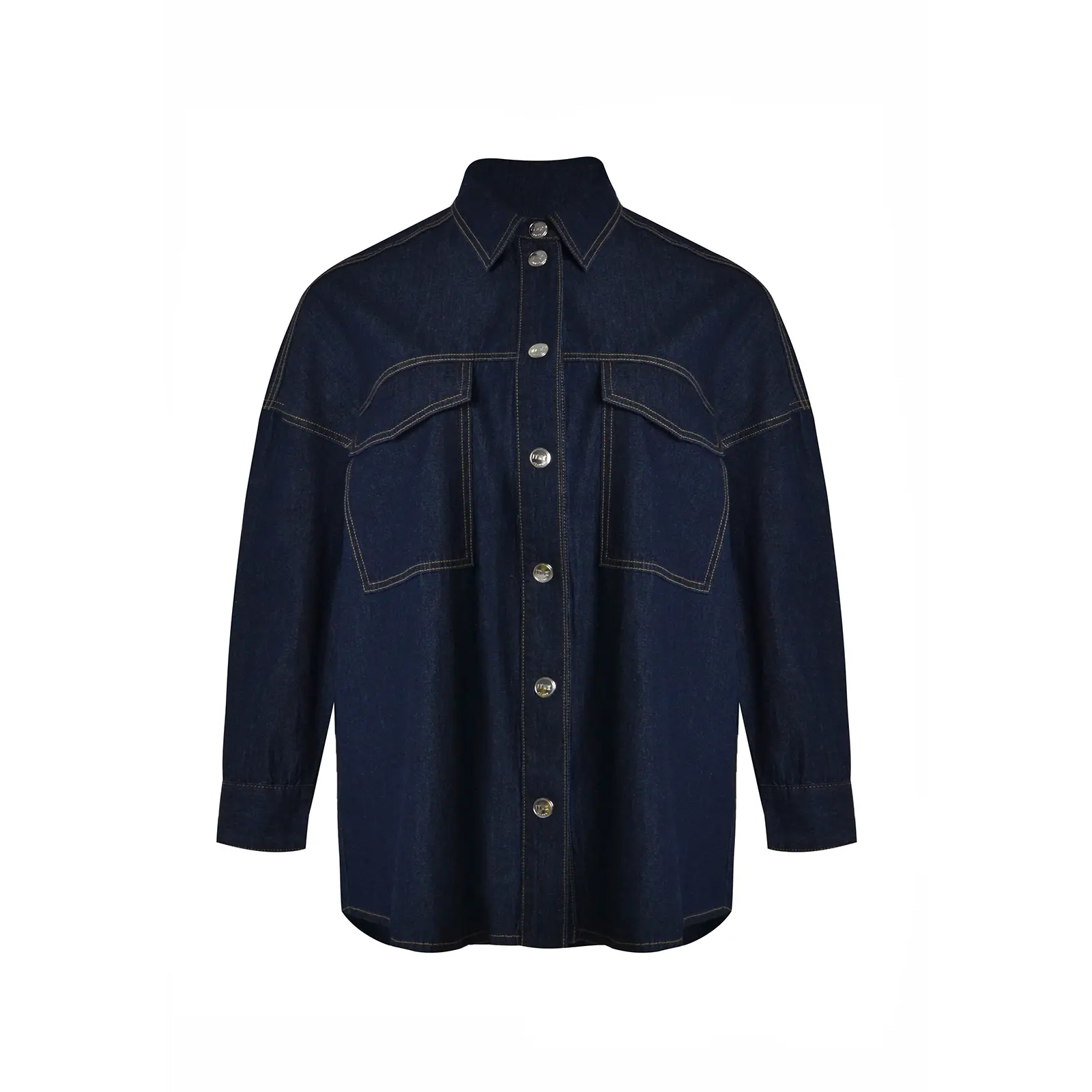 Oversize Denim-Workwear-Hemd mit Taschen für Damen Mat Fashion