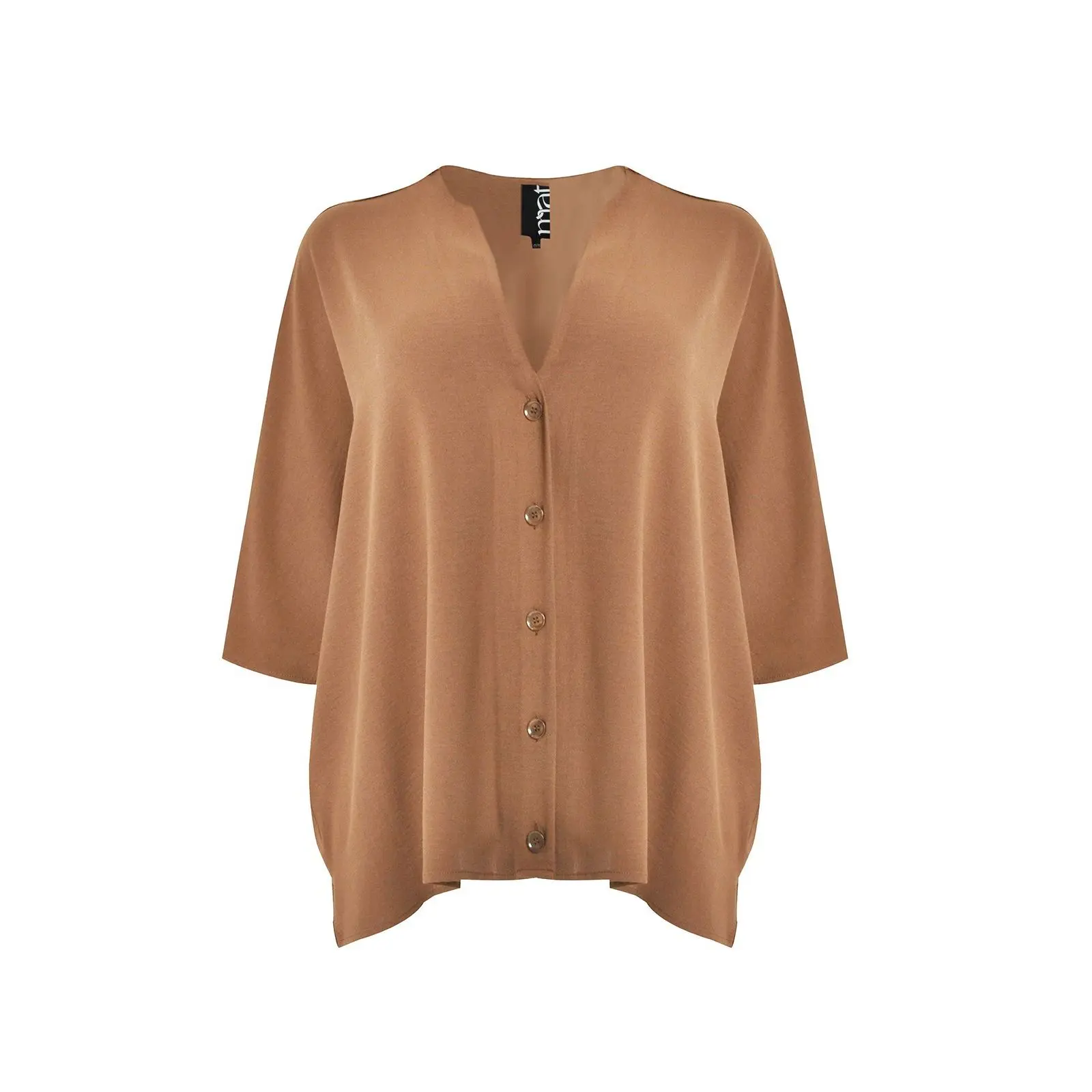 Mat Fashion Women's Beige V-Neck Crepe Blouse Airwashed